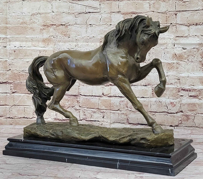 Thoroughbred Horse Show Dressage Stallion Mare Bronze Sculpture Statue Figure on Marble Base