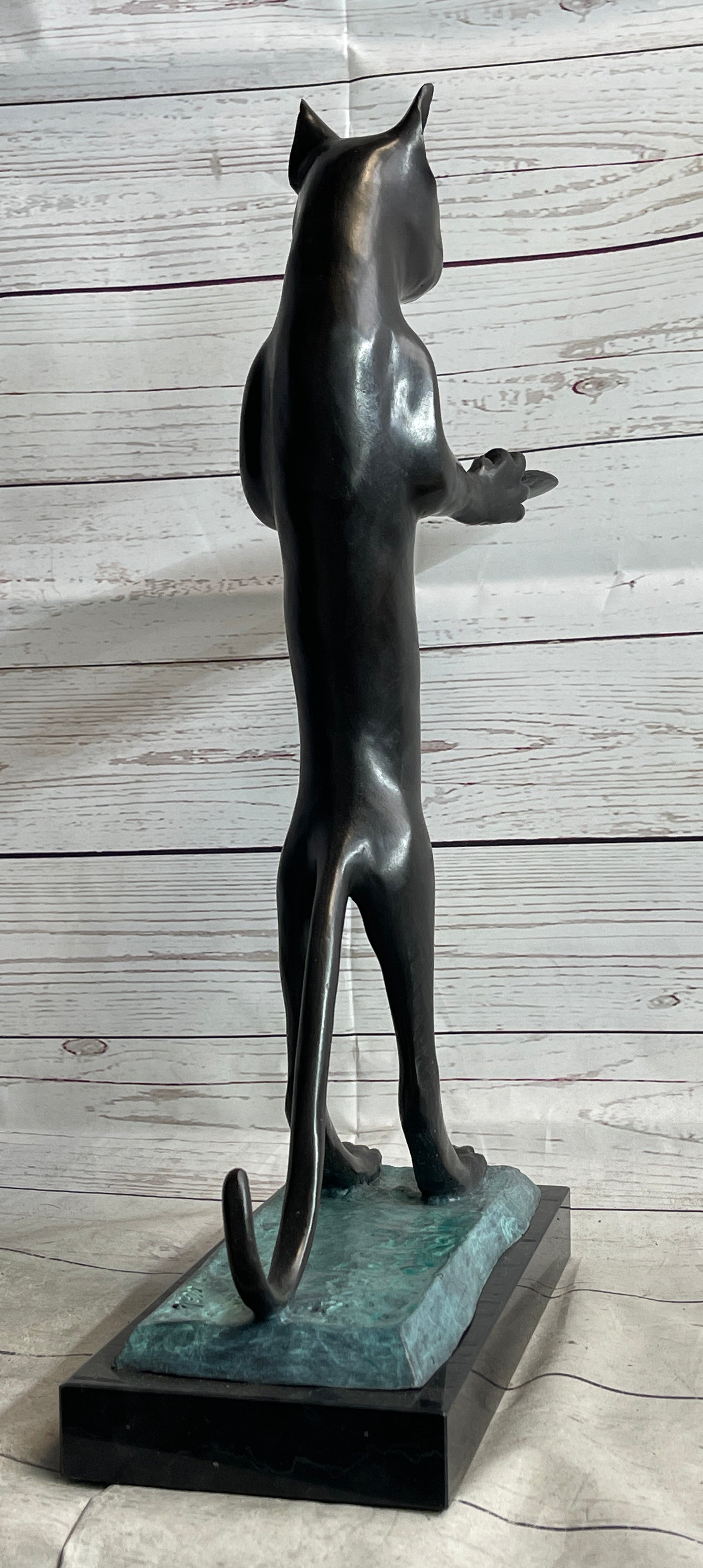 Standing Cat Holding Tray Business Card Holder Bronze Sculpture Statue Original Art Decor
