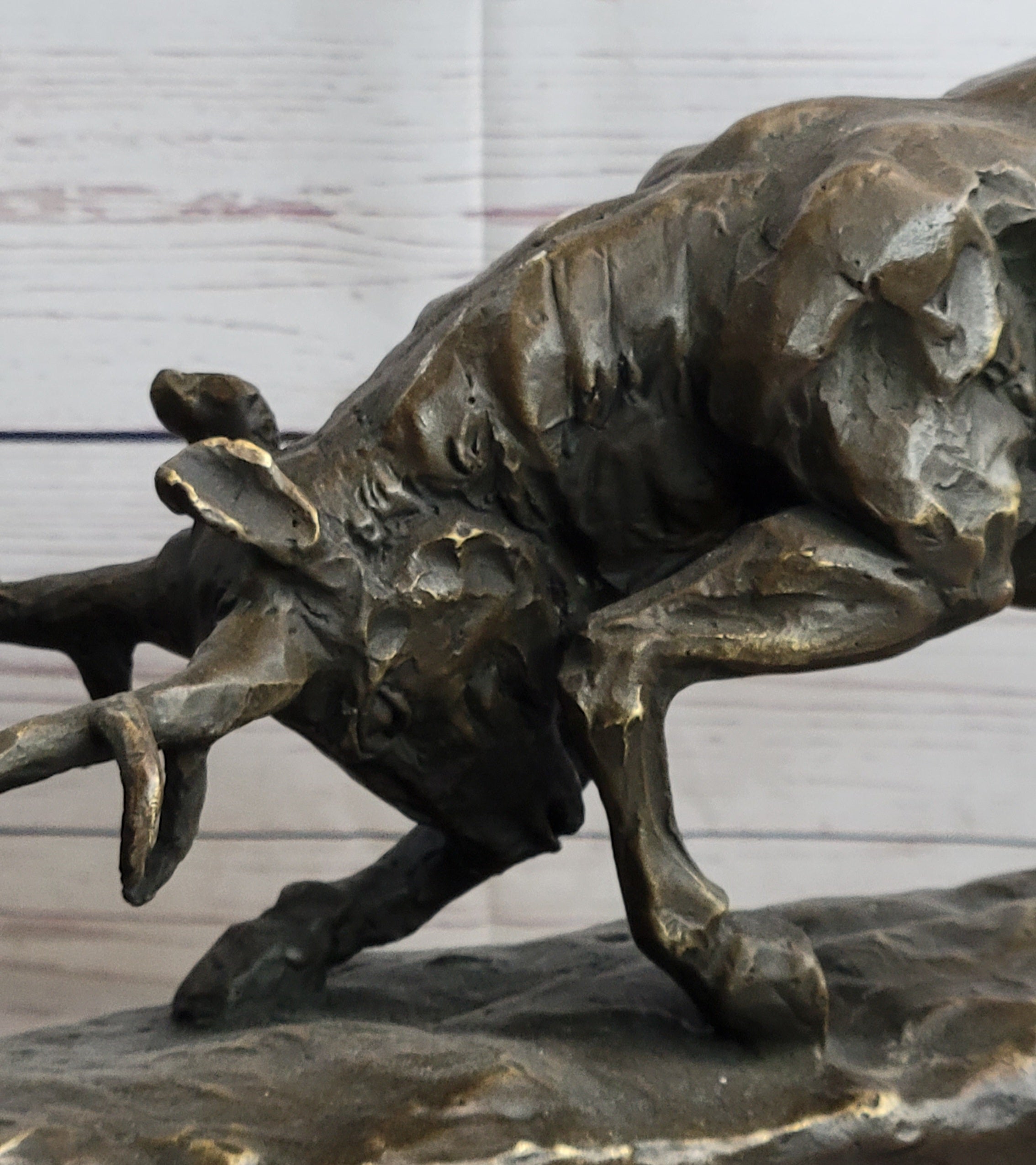 Elk Reindeer Caribou vs. Bear Bronze Sculpture Statue Wildlife Original Art Decor