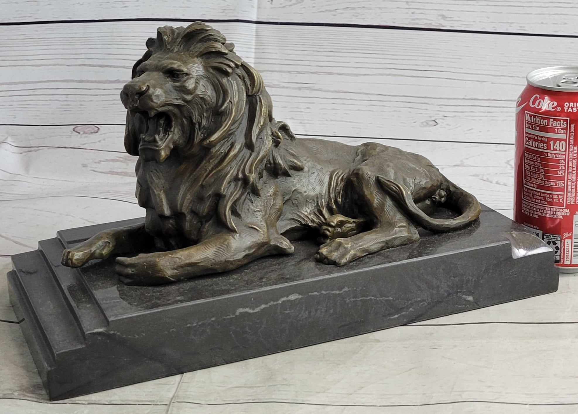 Antoine Barye Recumbent Guardian Lion; Classic Bronze Sculpture on Marble Base