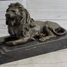 Antoine Barye Recumbent Guardian Lion; Classic Bronze Sculpture on Marble Base