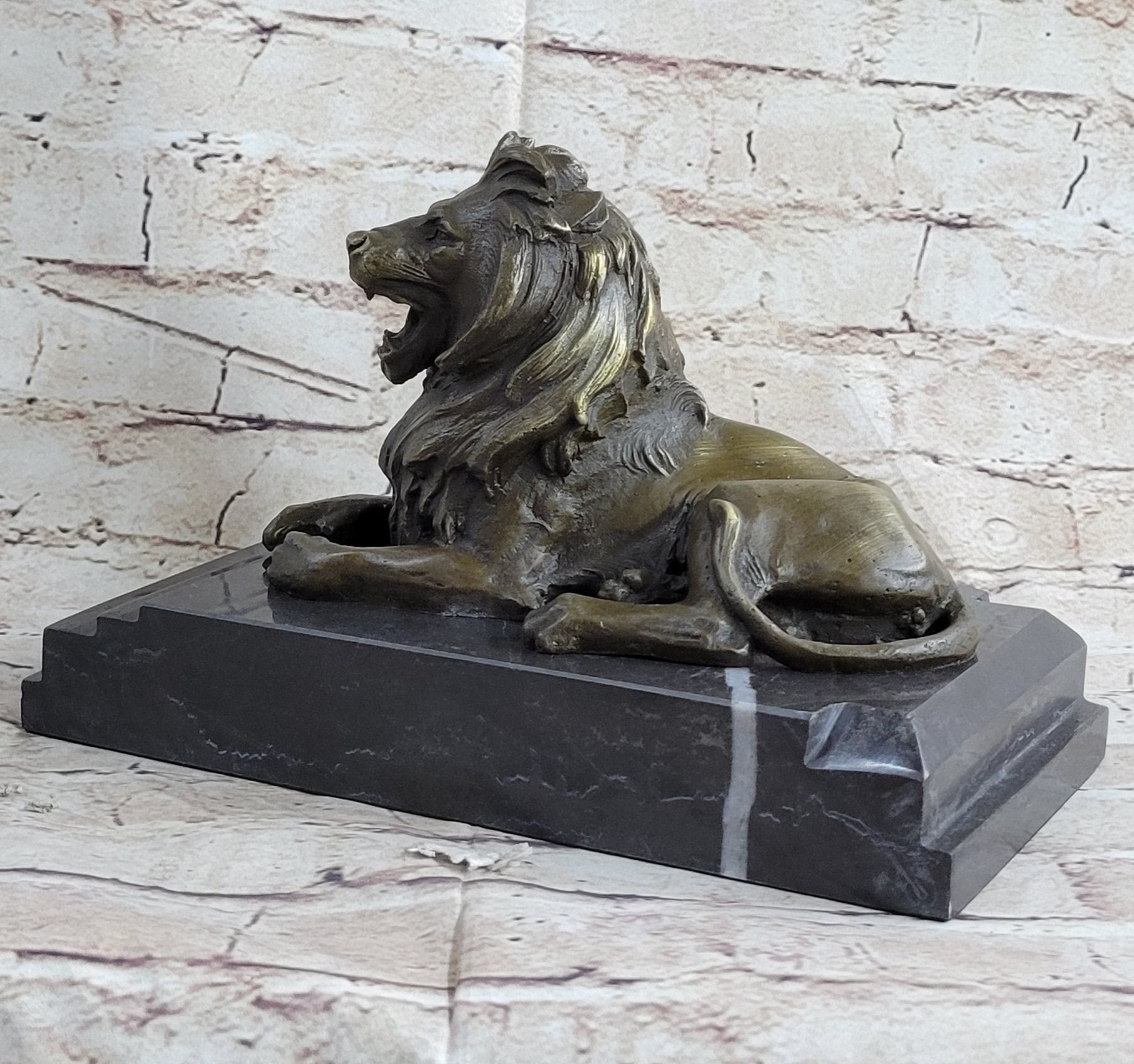 Signed Barye King Of Jungle Lion Bronze Sculpture Vintage Reproduction Art Deco