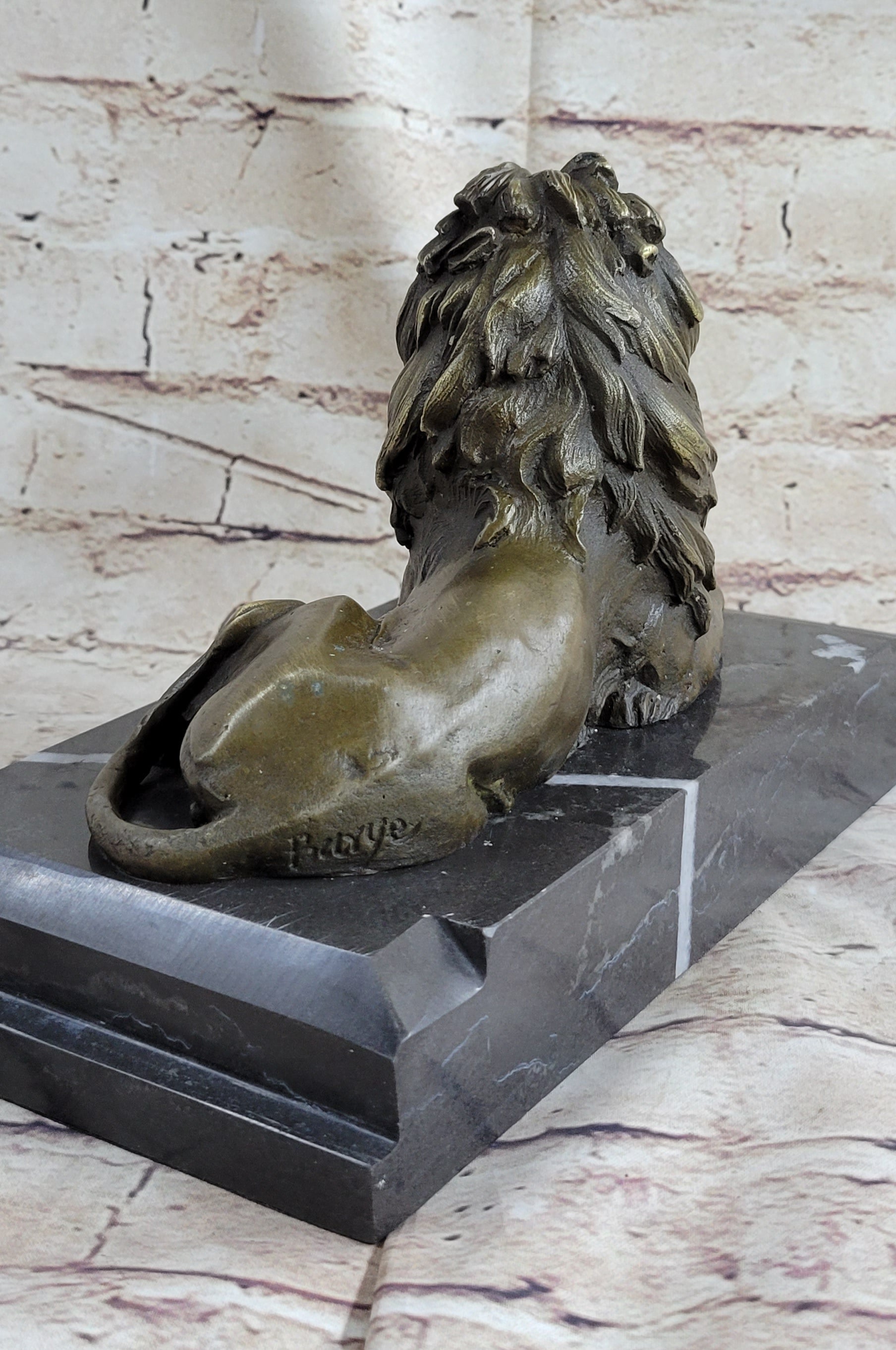 Signed Barye King Of Jungle Lion Bronze Sculpture Vintage Reproduction Art Deco