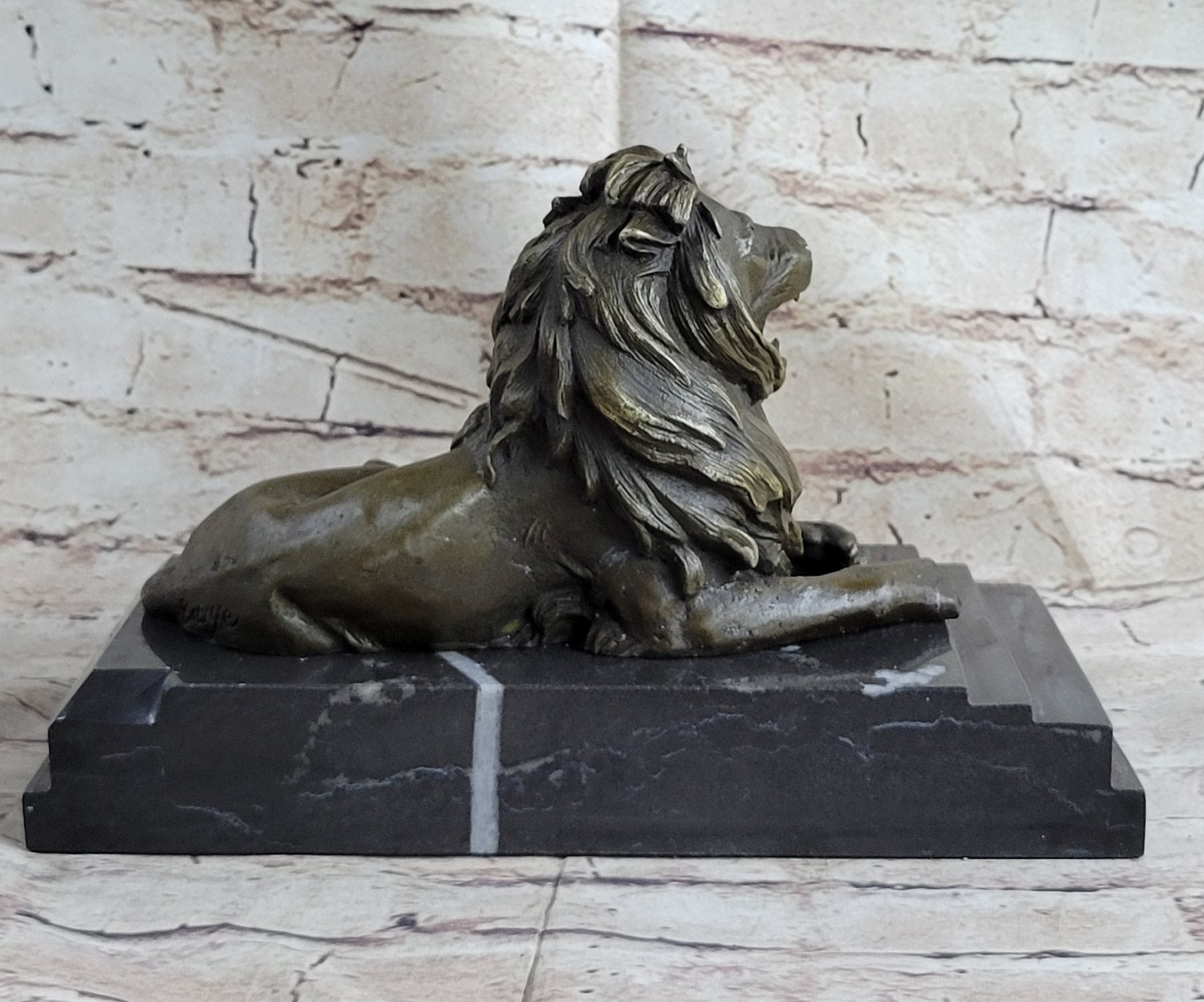 Signed Barye King Of Jungle Lion Bronze Sculpture Vintage Reproduction Art Deco