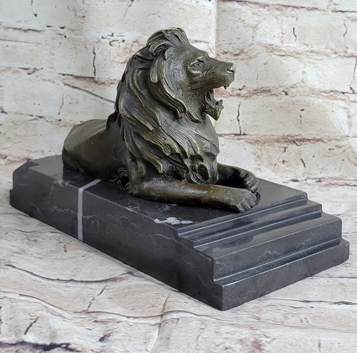 Signed Barye King Of Jungle Lion Bronze Sculpture Vintage Reproduction Art Deco
