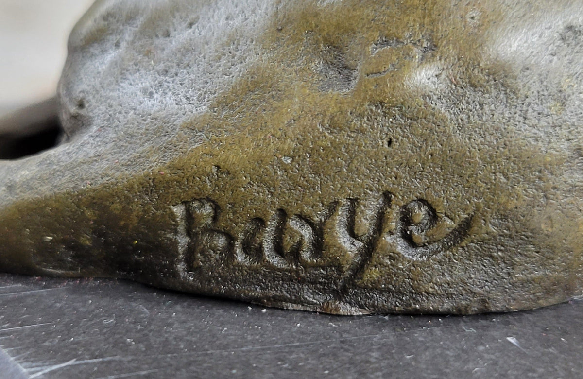 Signed Barye King Of Jungle Lion Bronze Sculpture Vintage Reproduction Art Deco