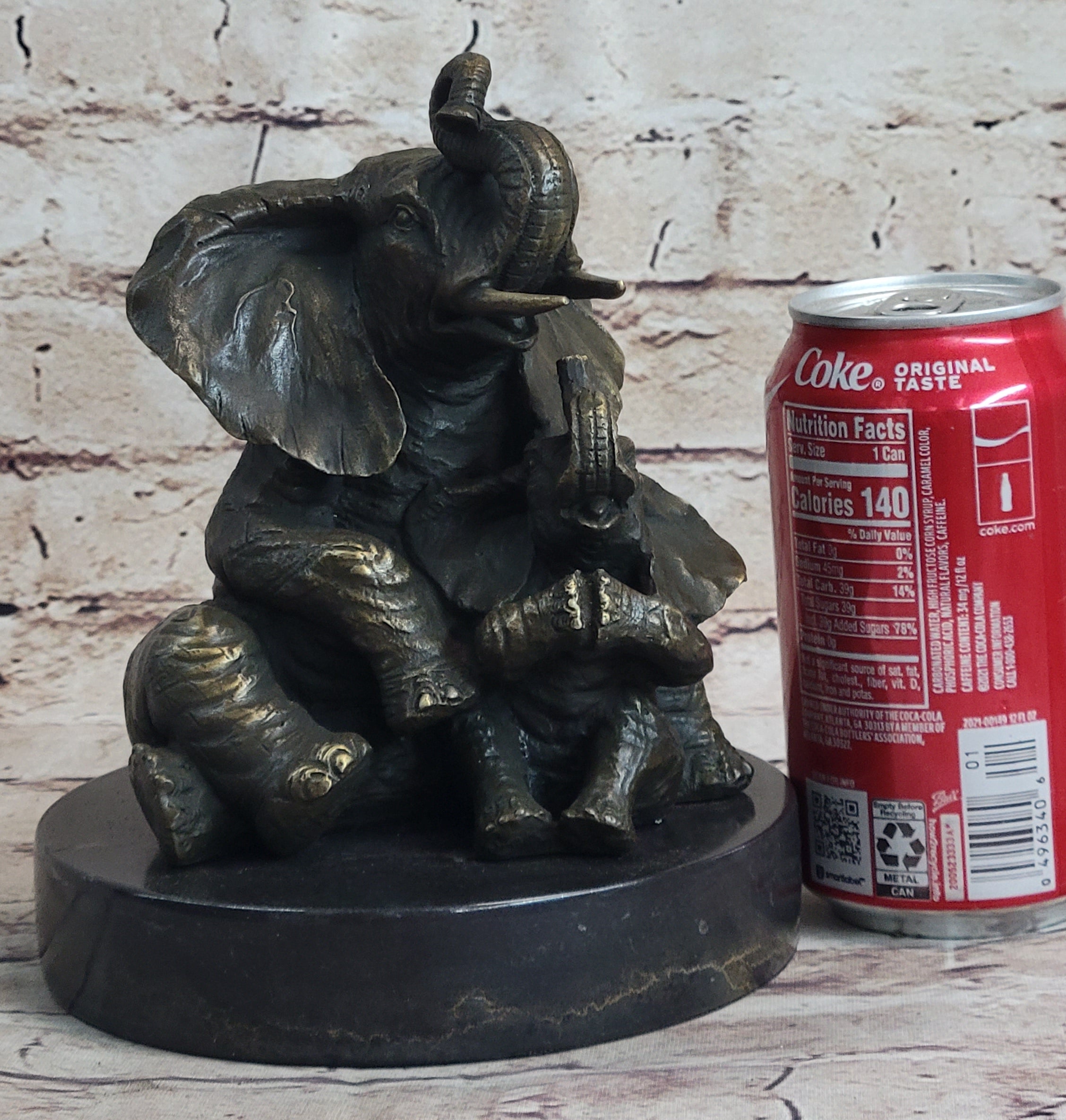 Bronze Sculpture Laughing Mother Elephant With Baby Calf Bronze Figurine Statue Decor