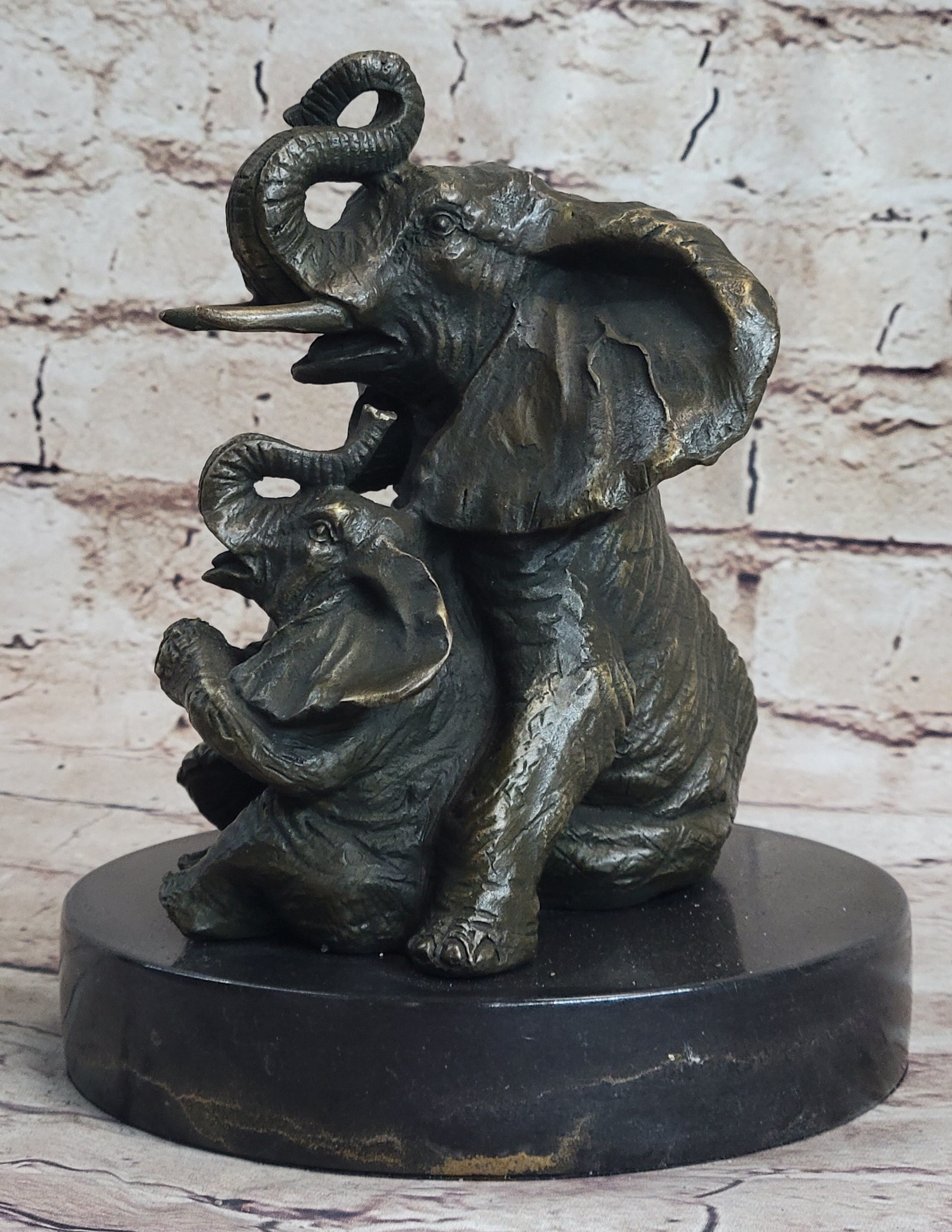 Bronze Sculpture Laughing Mother Elephant With Baby Calf Bronze Figurine Statue Decor