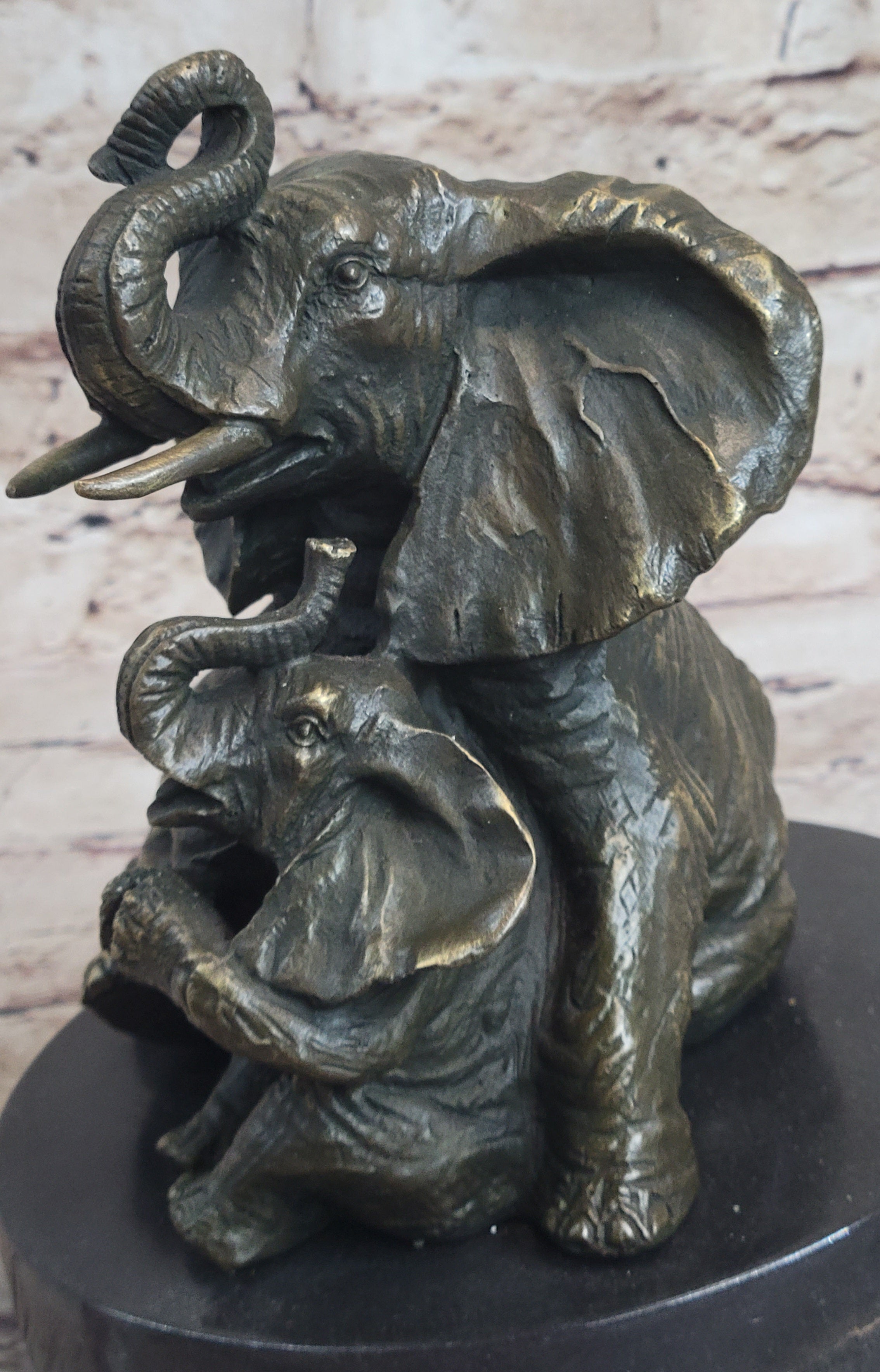 Bronze Sculpture Laughing Mother Elephant With Baby Calf Bronze Figurine Statue Decor