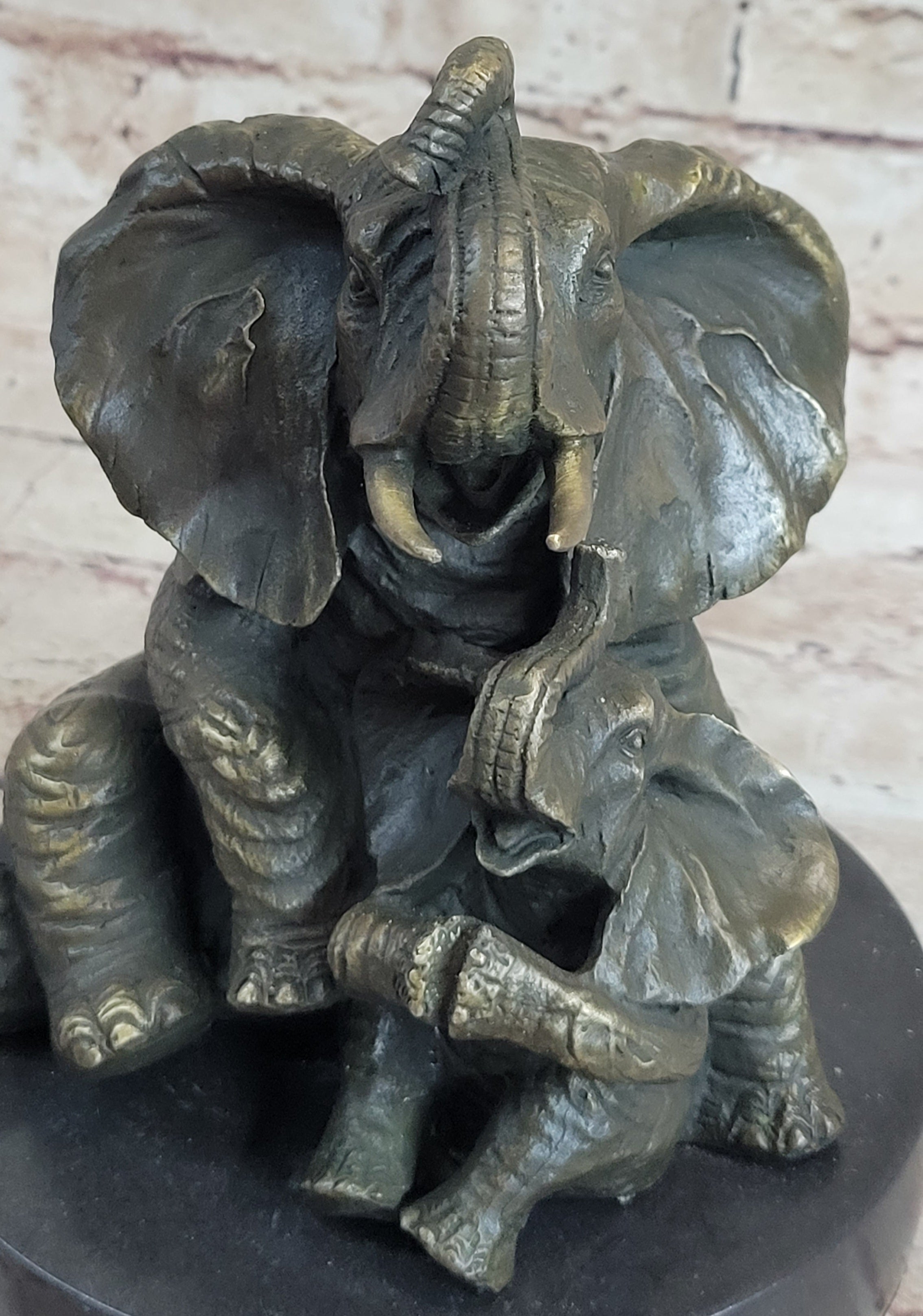 Bronze Sculpture Laughing Mother Elephant With Baby Calf Bronze Figurine Statue Decor