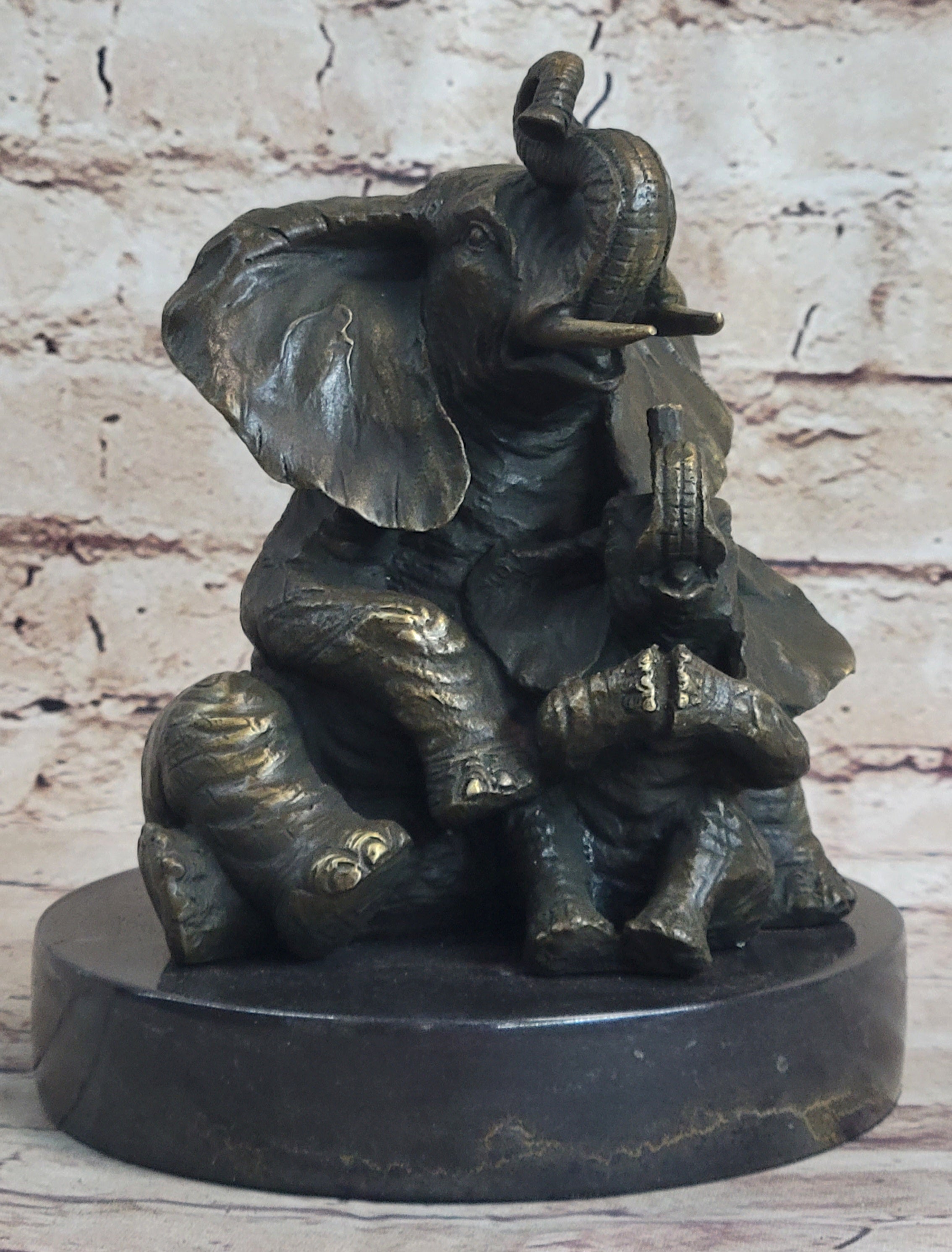 Bronze Sculpture Laughing Mother Elephant With Baby Calf Bronze Figurine Statue Decor