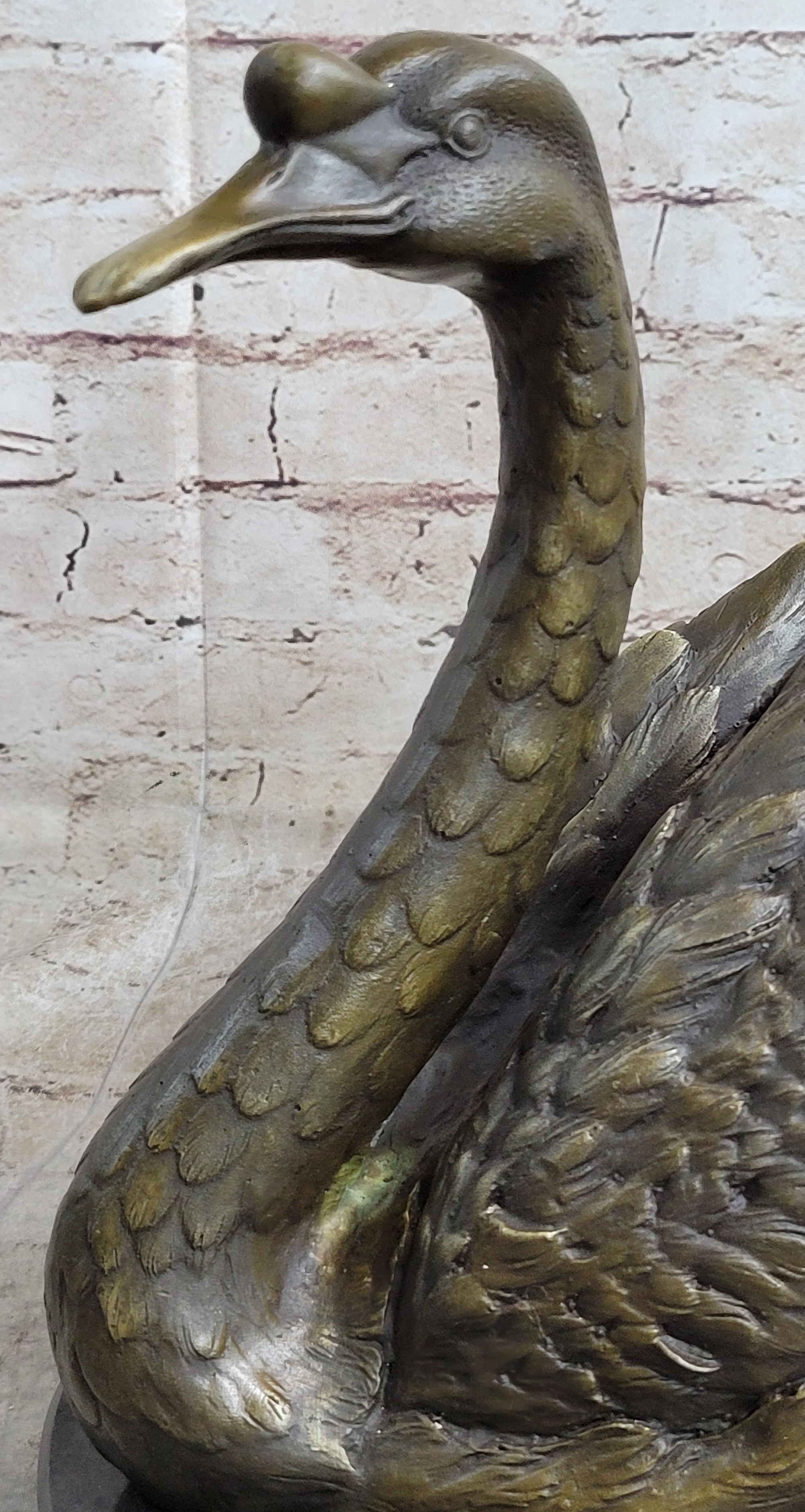 Bronze Metal Swan Bird Sculpture Statue Figure Decor on Marble Base Signed Original