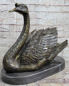 Bronze Metal Swan Bird Sculpture Statue Figure Decor on Marble Base Signed Original