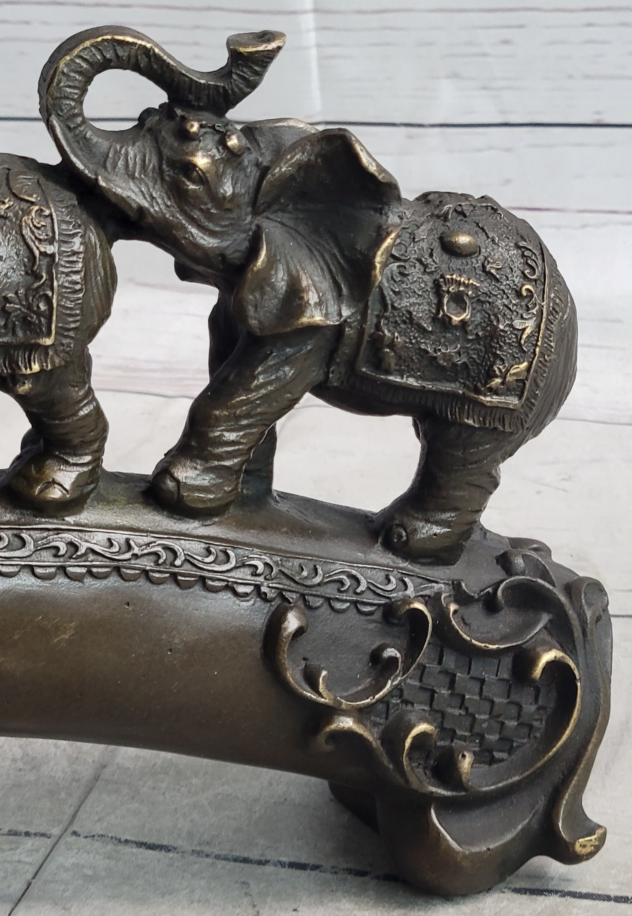 Pride of Elephants on a Bridge Bronze Metal Statue Sculpture Figures Original Art