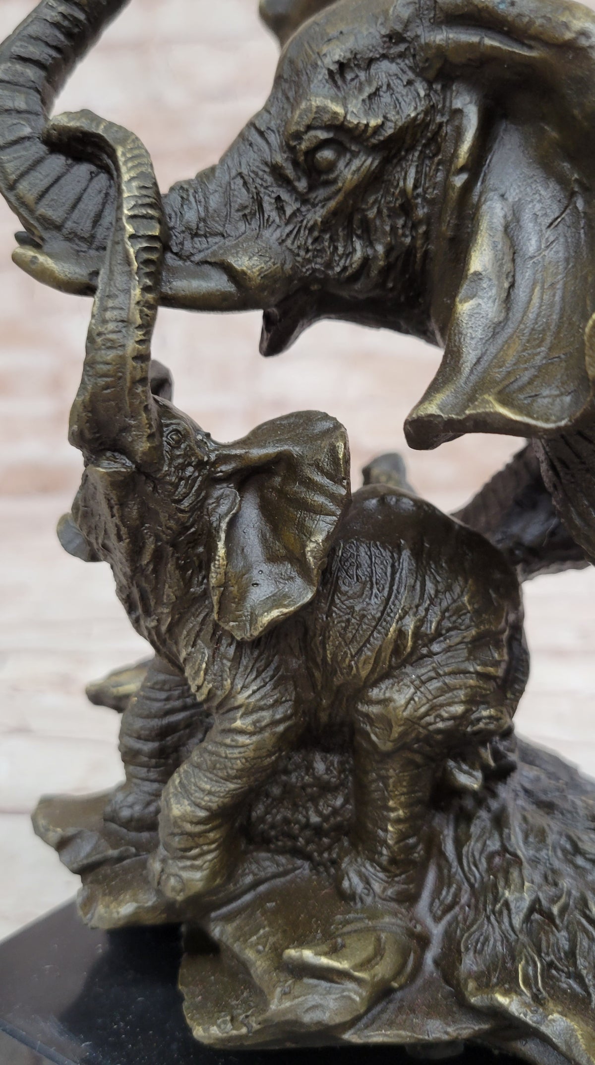 Mother Elephant & Calf Bronze Statue Sculpture Figure on Marble Base Barye