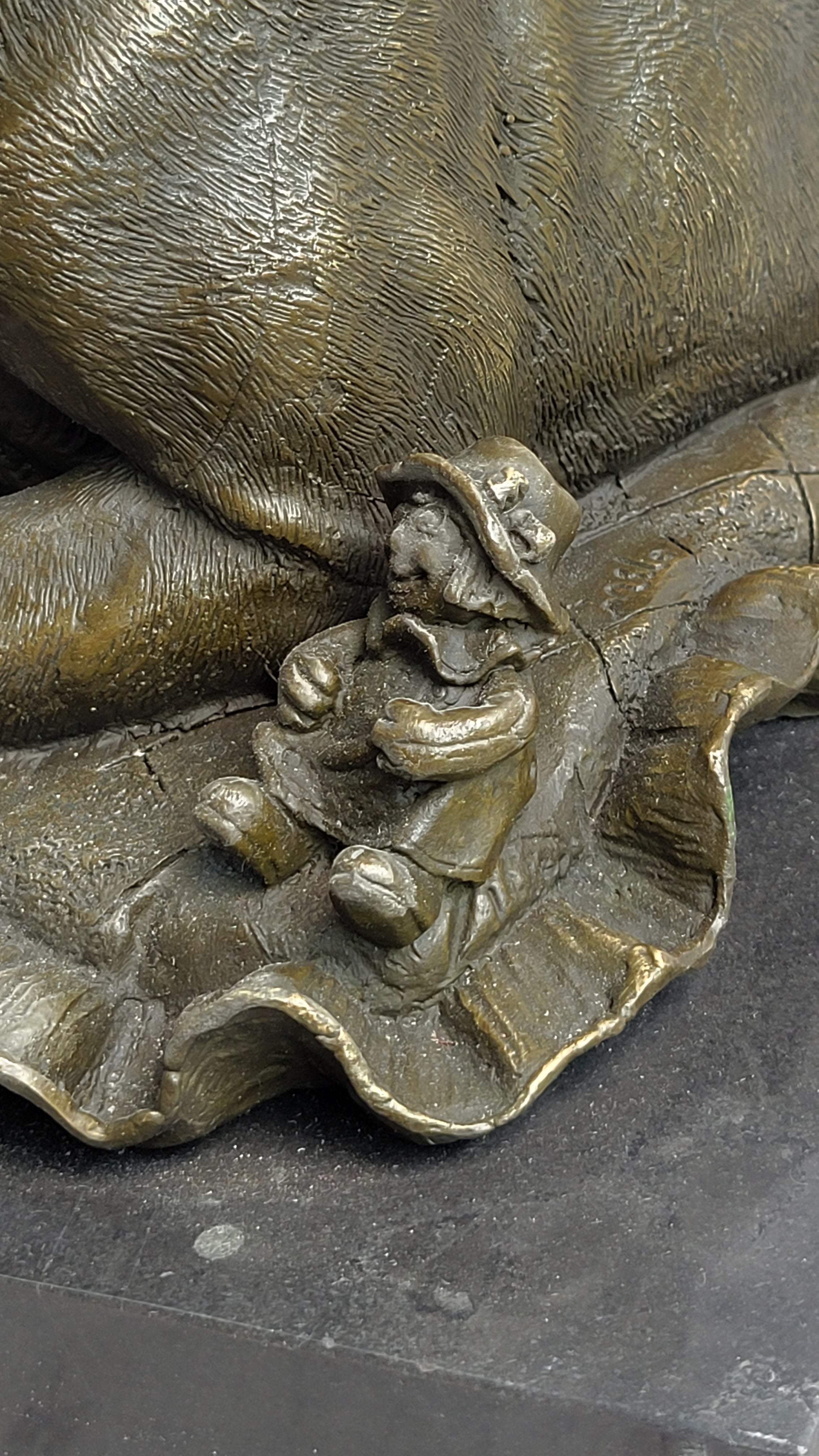 Mother Dog and 2 Puppies Bronze Sculpture Statue Pet Decor Signed Art Marble Base