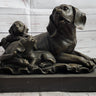 Mother Dog and 2 Puppies Bronze Sculpture Statue Pet Decor Signed Art Marble Base