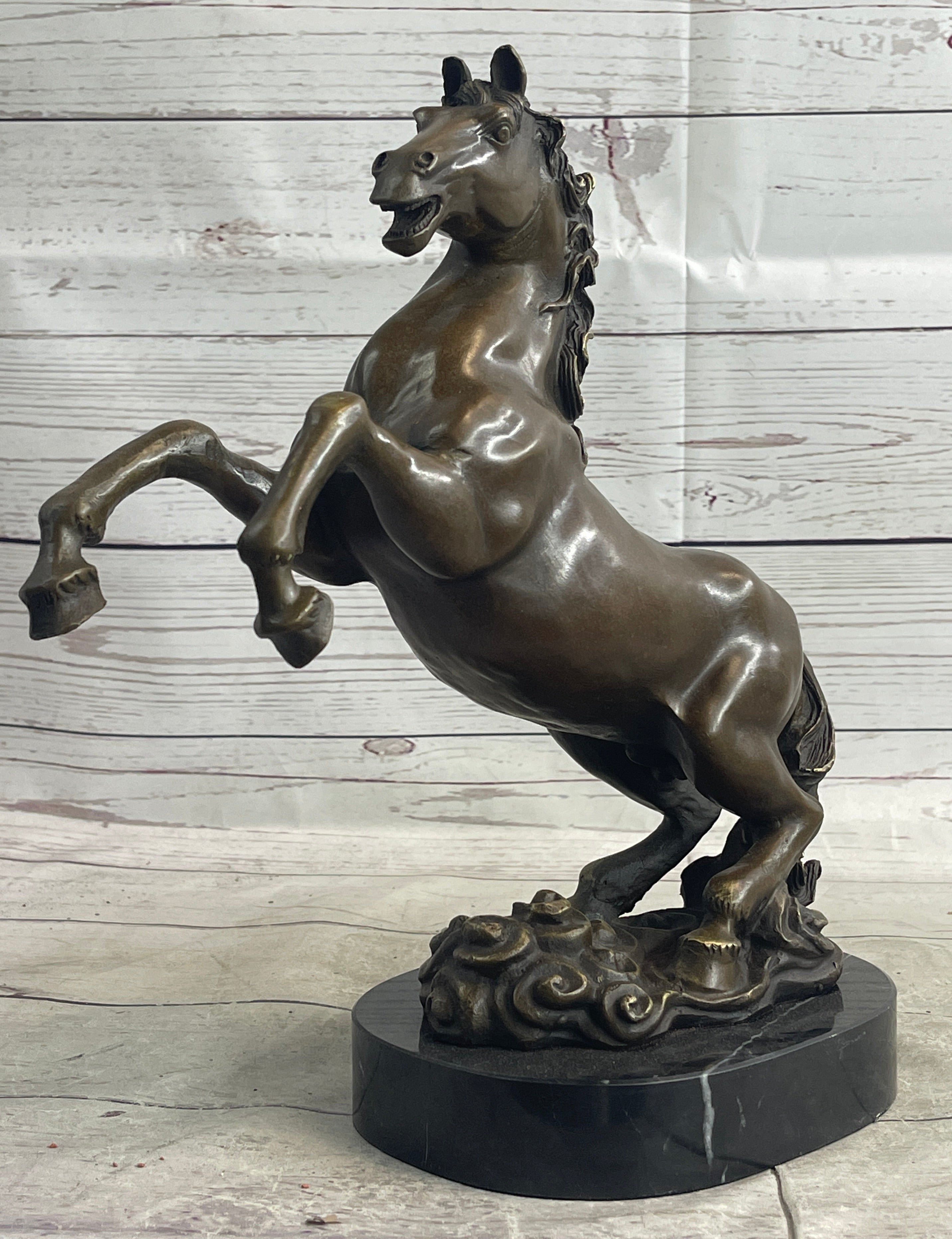 Rearing Horse Trainer Equestrian Artwork Art Bronze on Marble Statue Sculpture