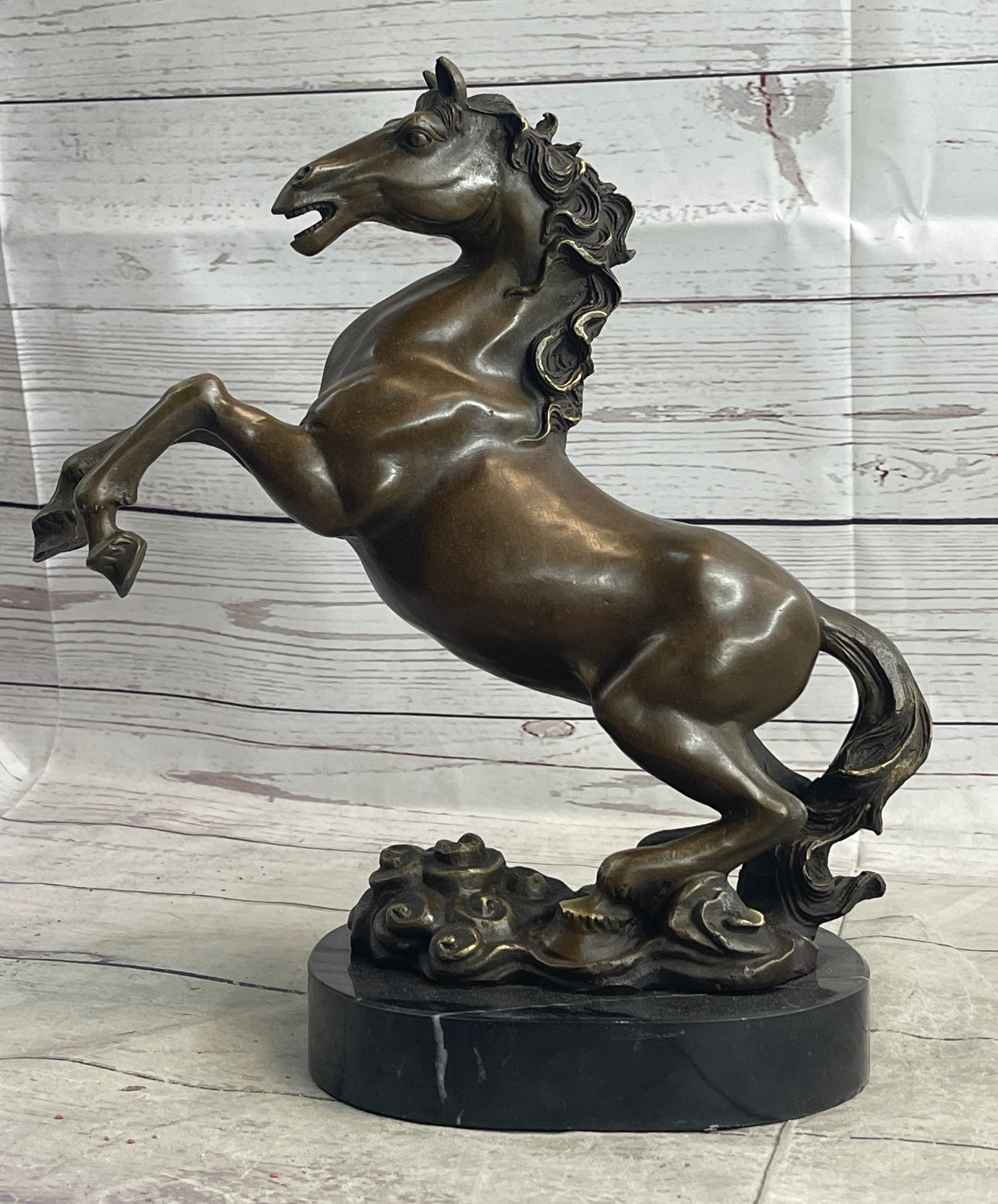 Rearing Horse Trainer Equestrian Artwork Art Bronze on Marble Statue Sculpture