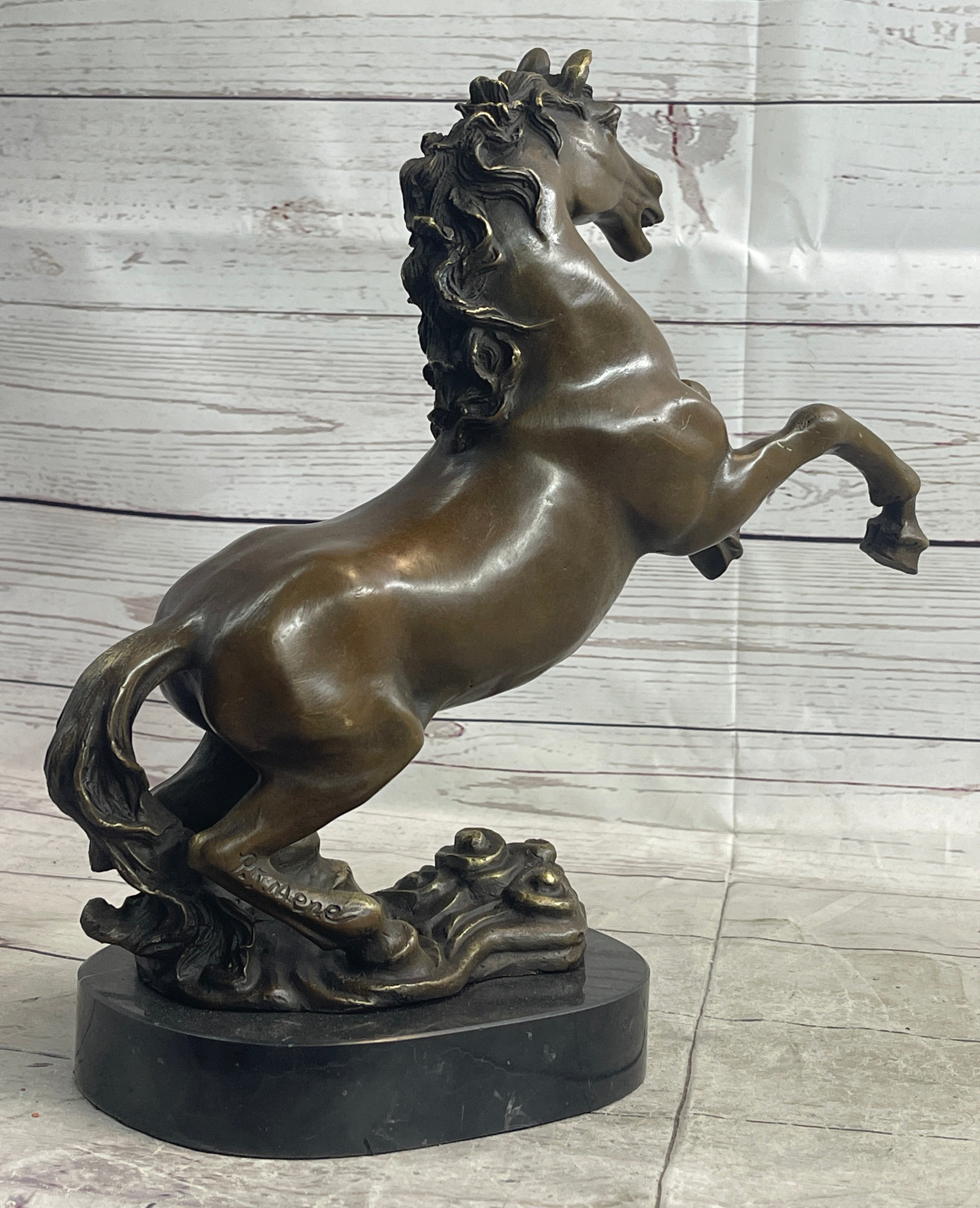 Rearing Horse Trainer Equestrian Artwork Art Bronze on Marble Statue Sculpture