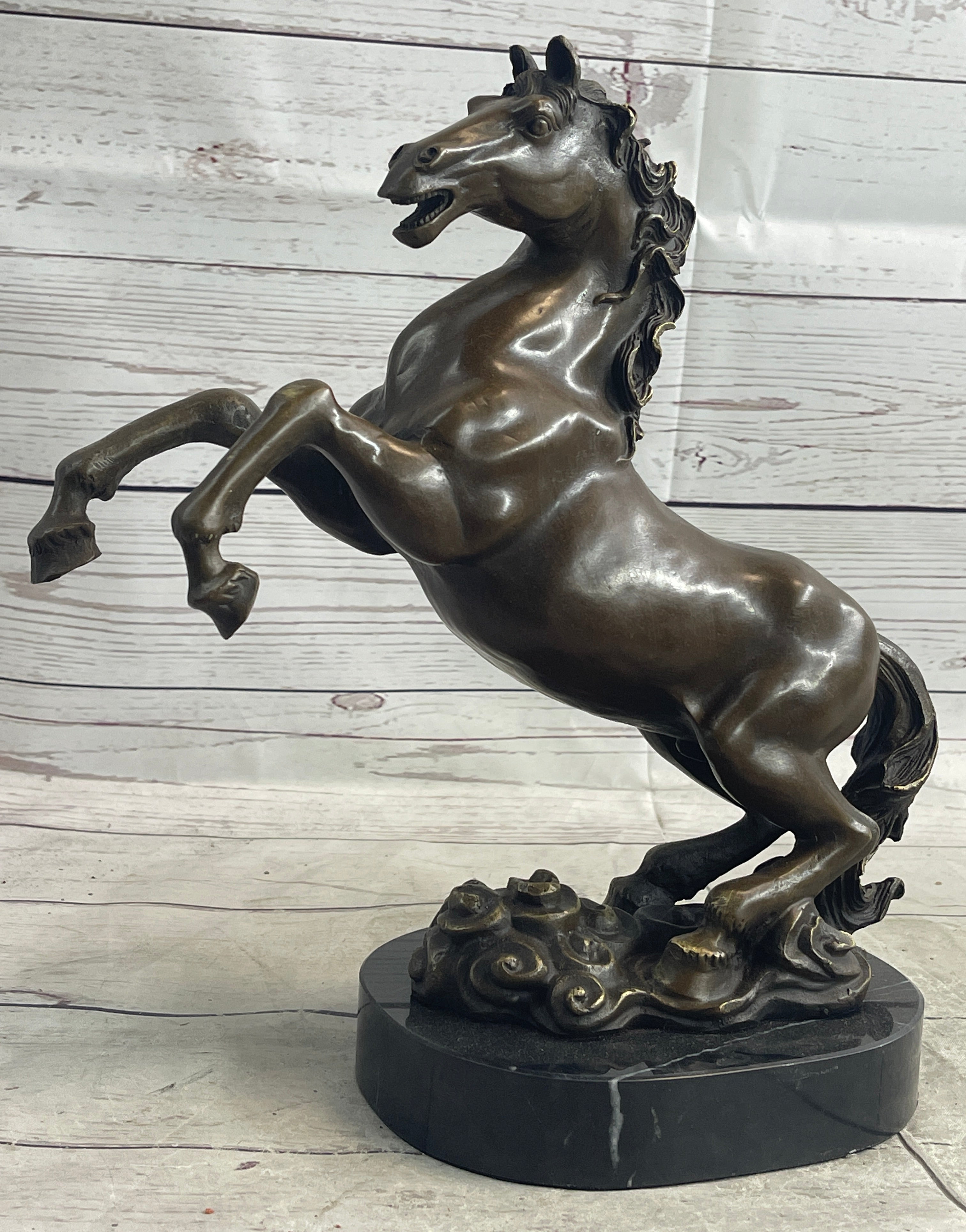 Rearing Horse Trainer Equestrian Artwork Art Bronze on Marble Statue Sculpture