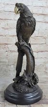 Parrot Bird Bronze Statue Sculpture Figure on Marble Base Signed Original 13" x 7"