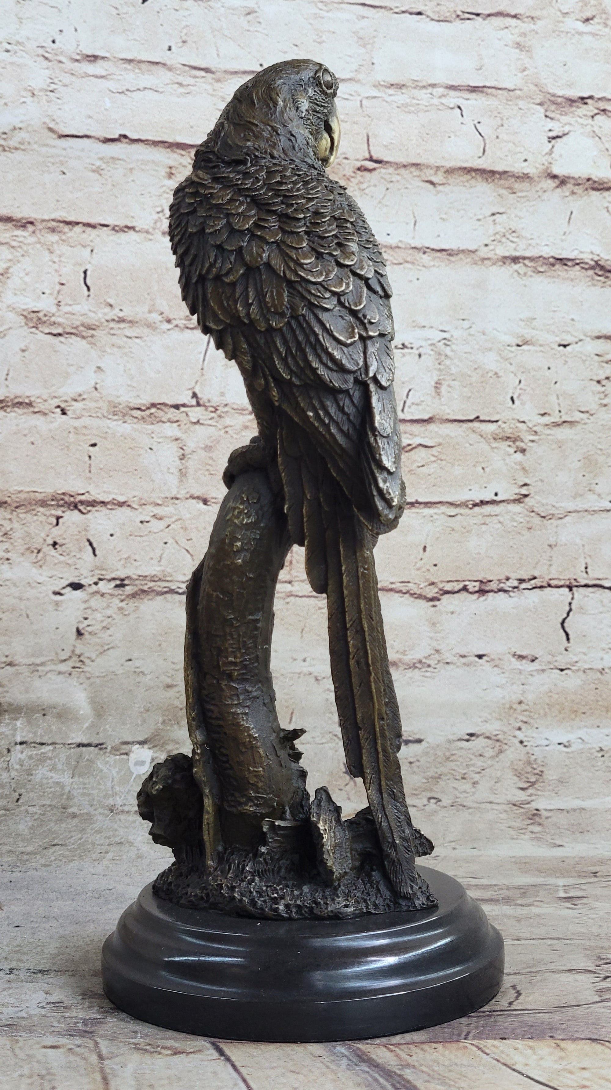 Parrot Bird Bronze Statue Sculpture Figure on Marble Base Signed Original 13" x 7"