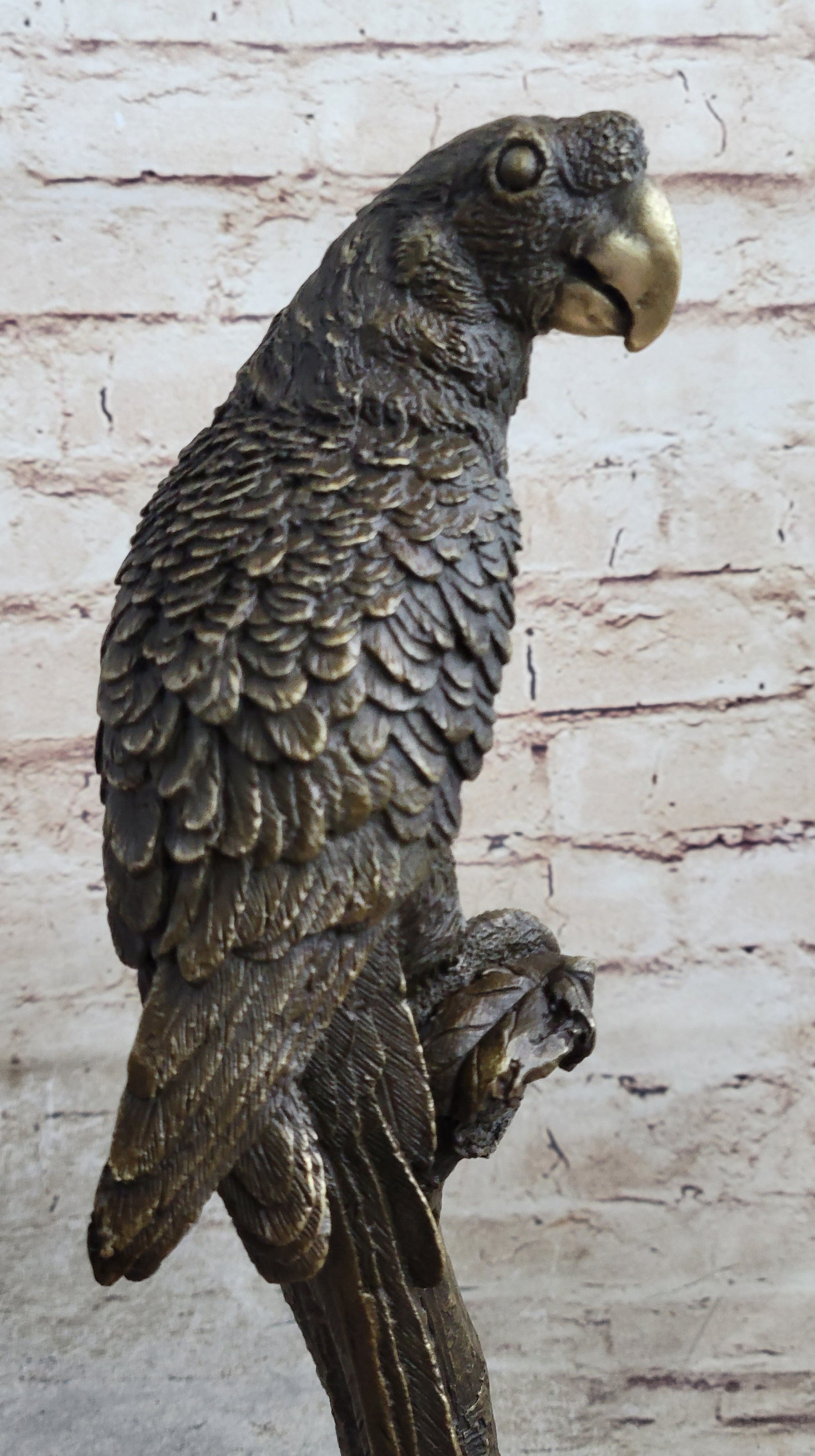 Parrot Bird Bronze Statue Sculpture Figure on Marble Base Signed Original 13" x 7"