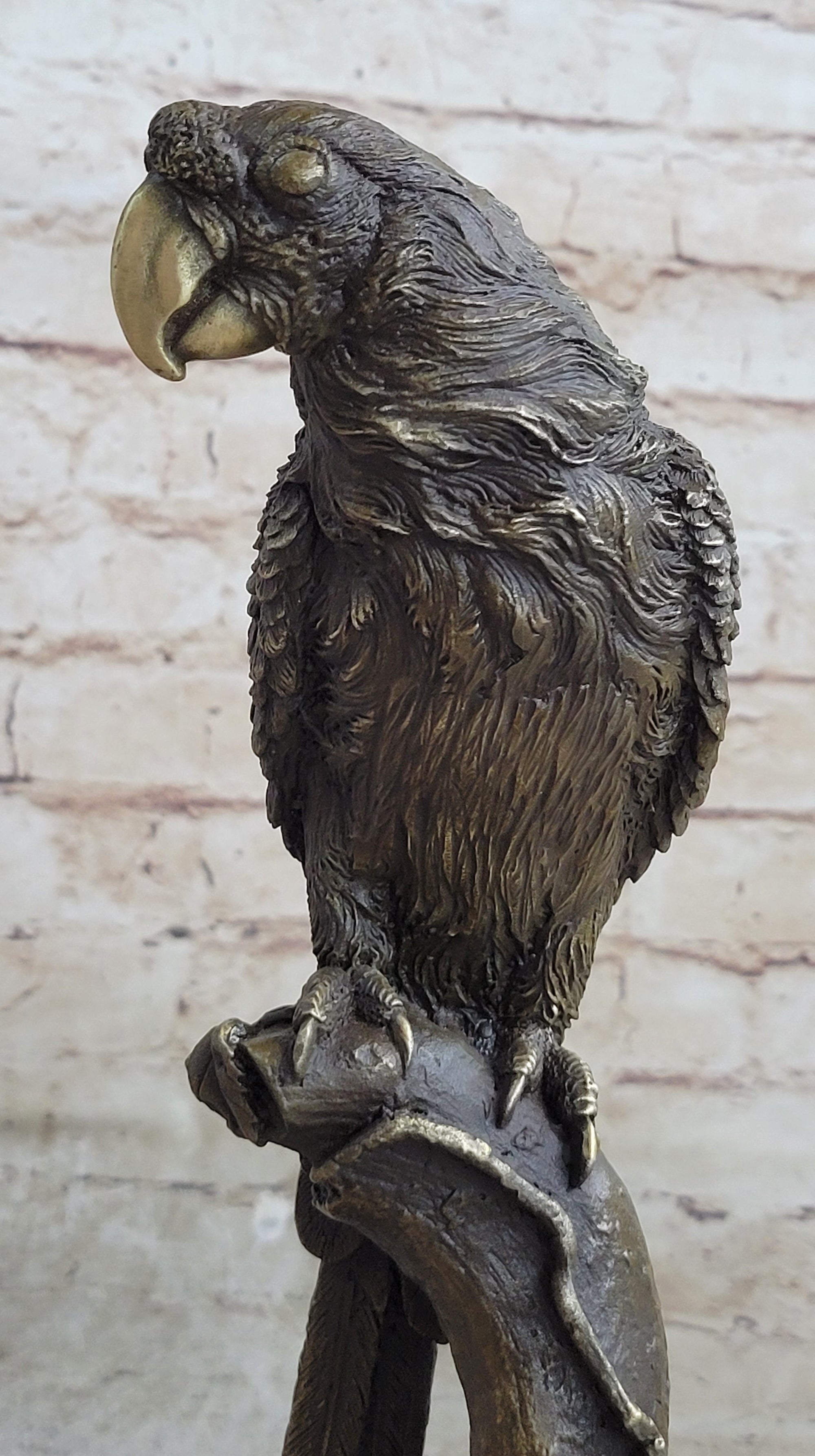 Parrot Bird Bronze Statue Sculpture Figure on Marble Base Signed Original 13" x 7"