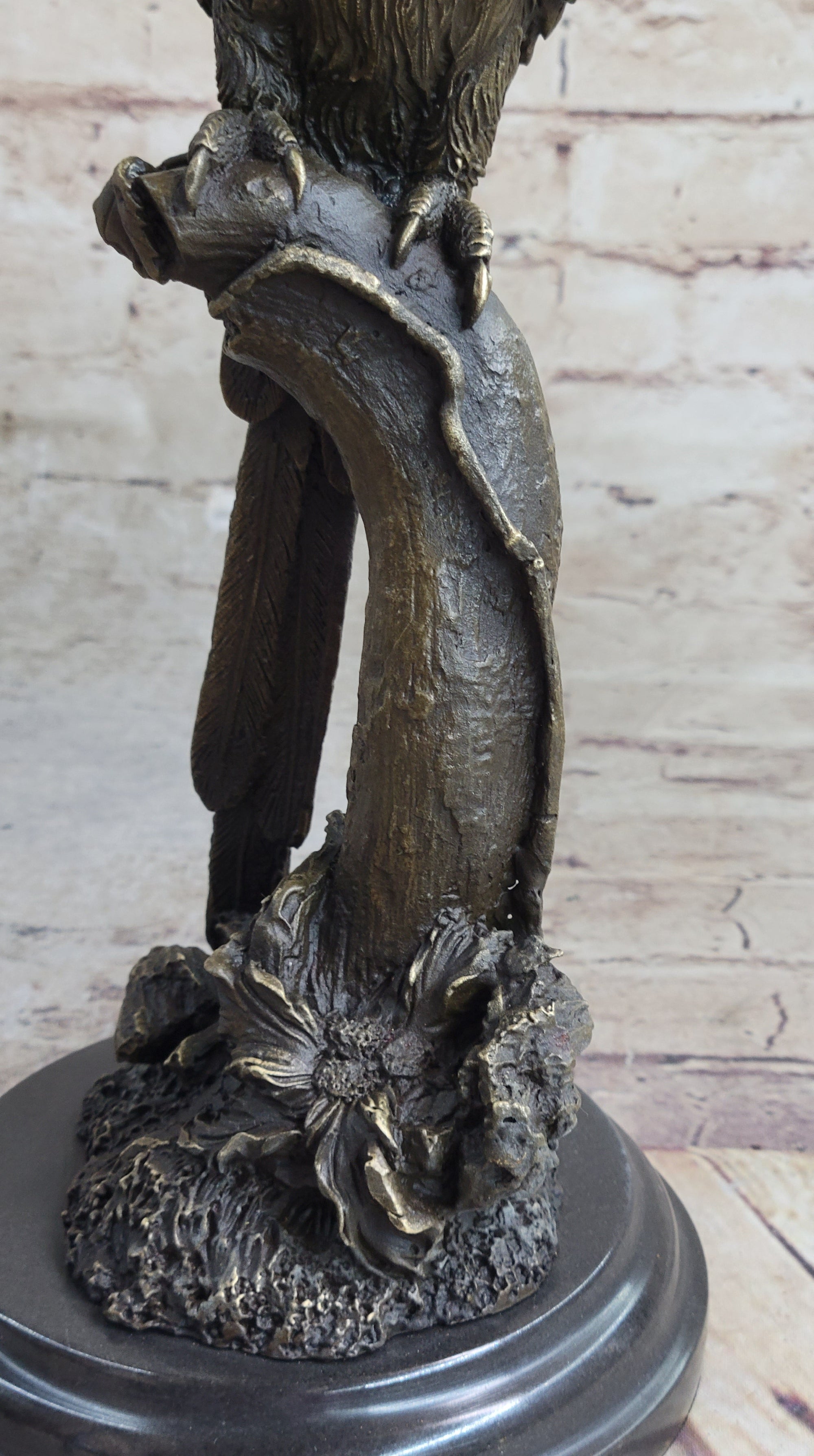 Parrot Bird Bronze Statue Sculpture Figure on Marble Base Signed Original 13" x 7"