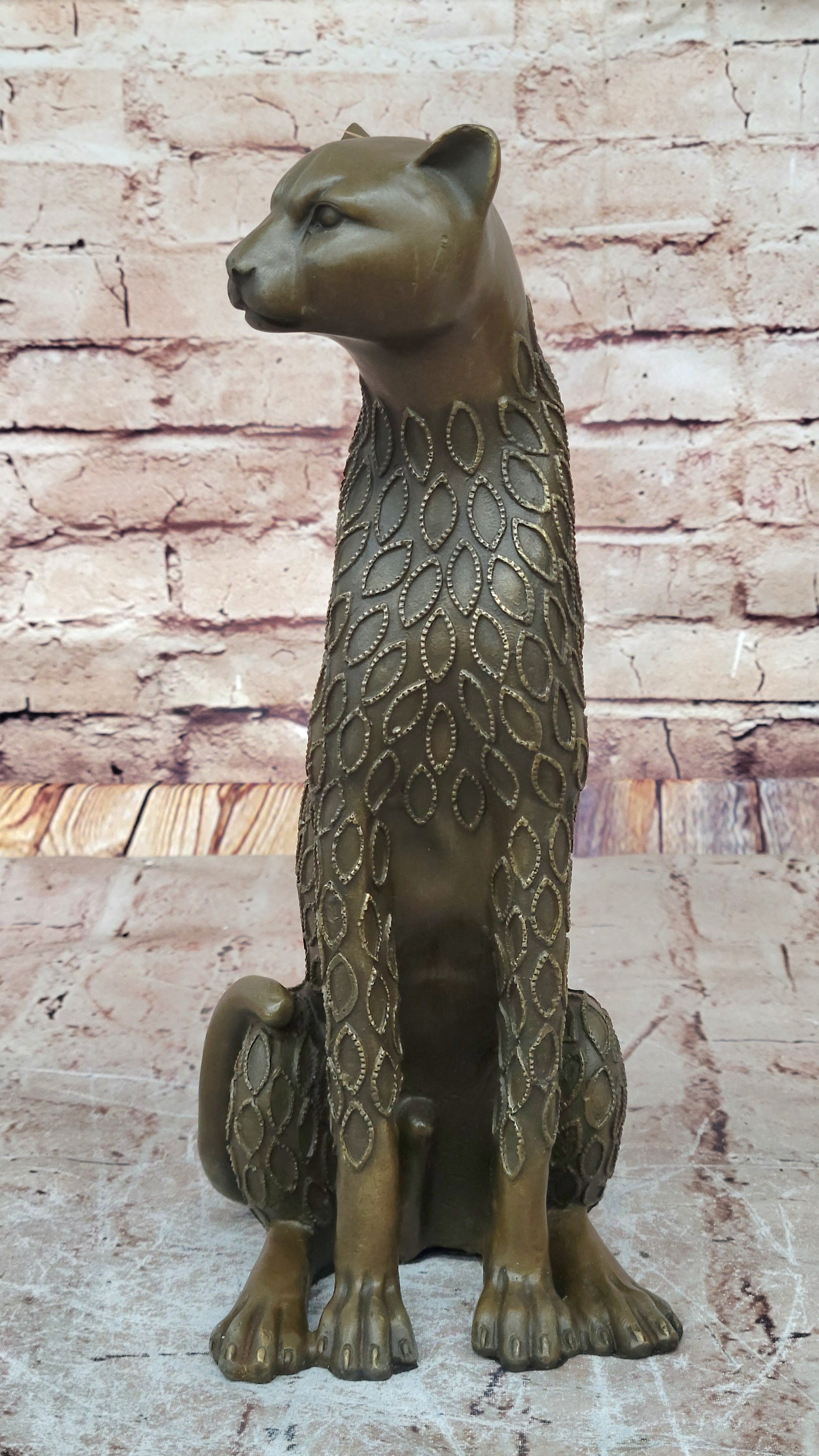 Stylized Bronze Leopard Sculpture; Modern Big Cat Décor for Art Lovers