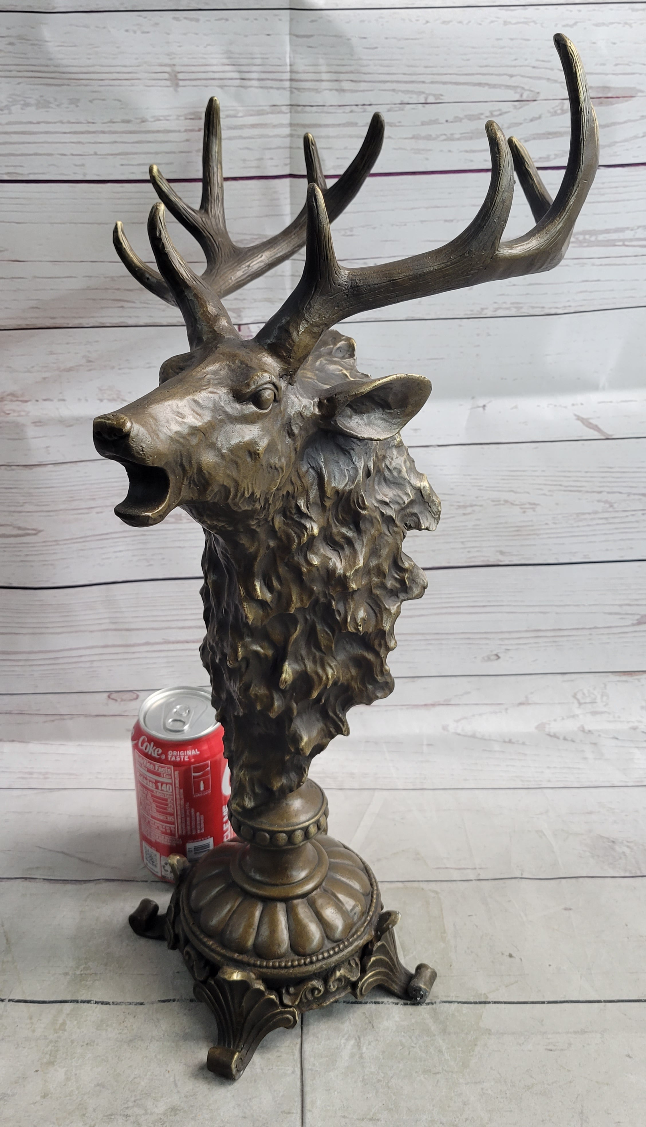 Elk Reindeer Caribou Stag Antlers Buck Bronze Bust Sculpture Statue Cabin Decor