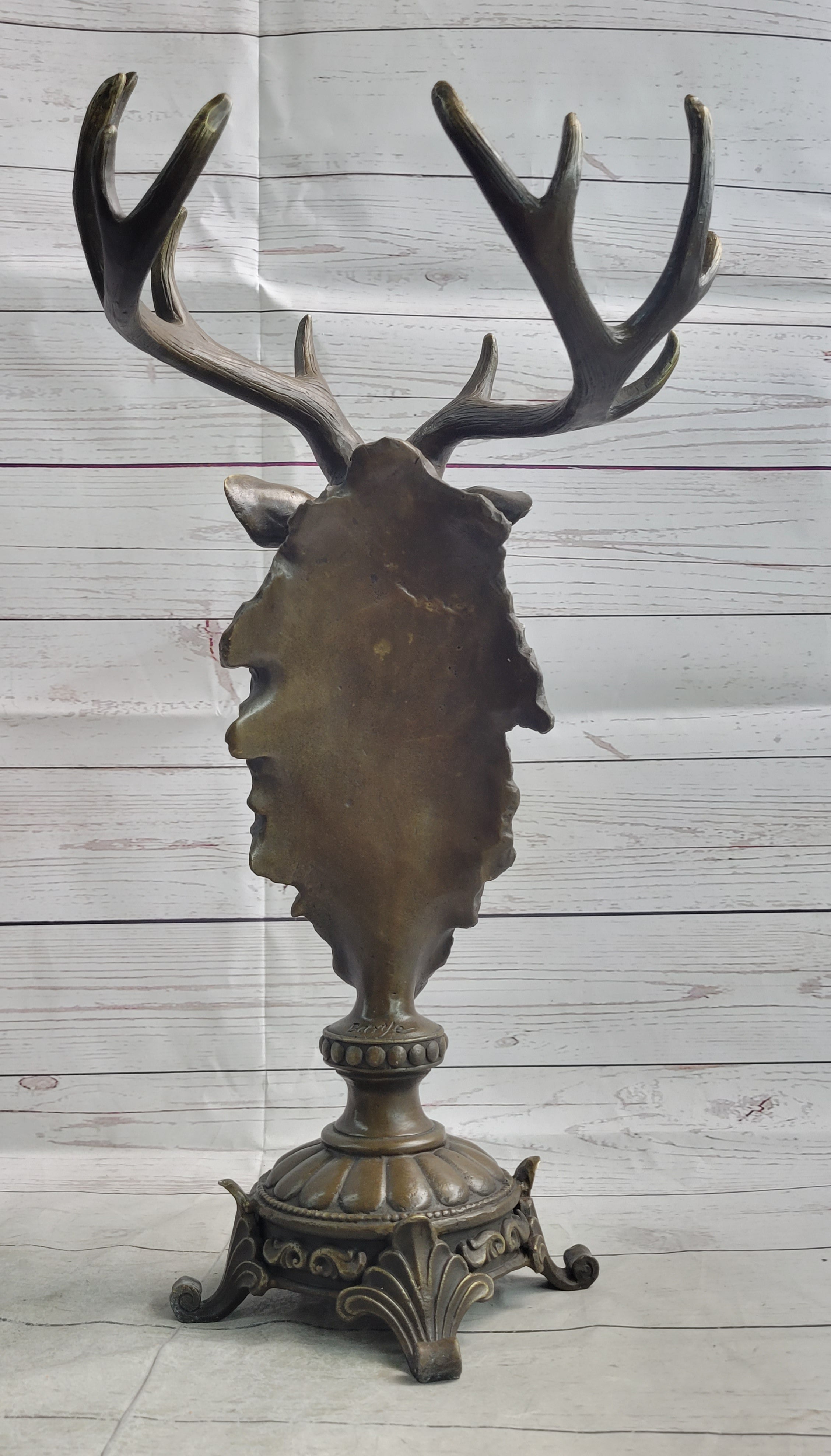 Elk Reindeer Caribou Stag Antlers Buck Bronze Bust Sculpture Statue Cabin Decor