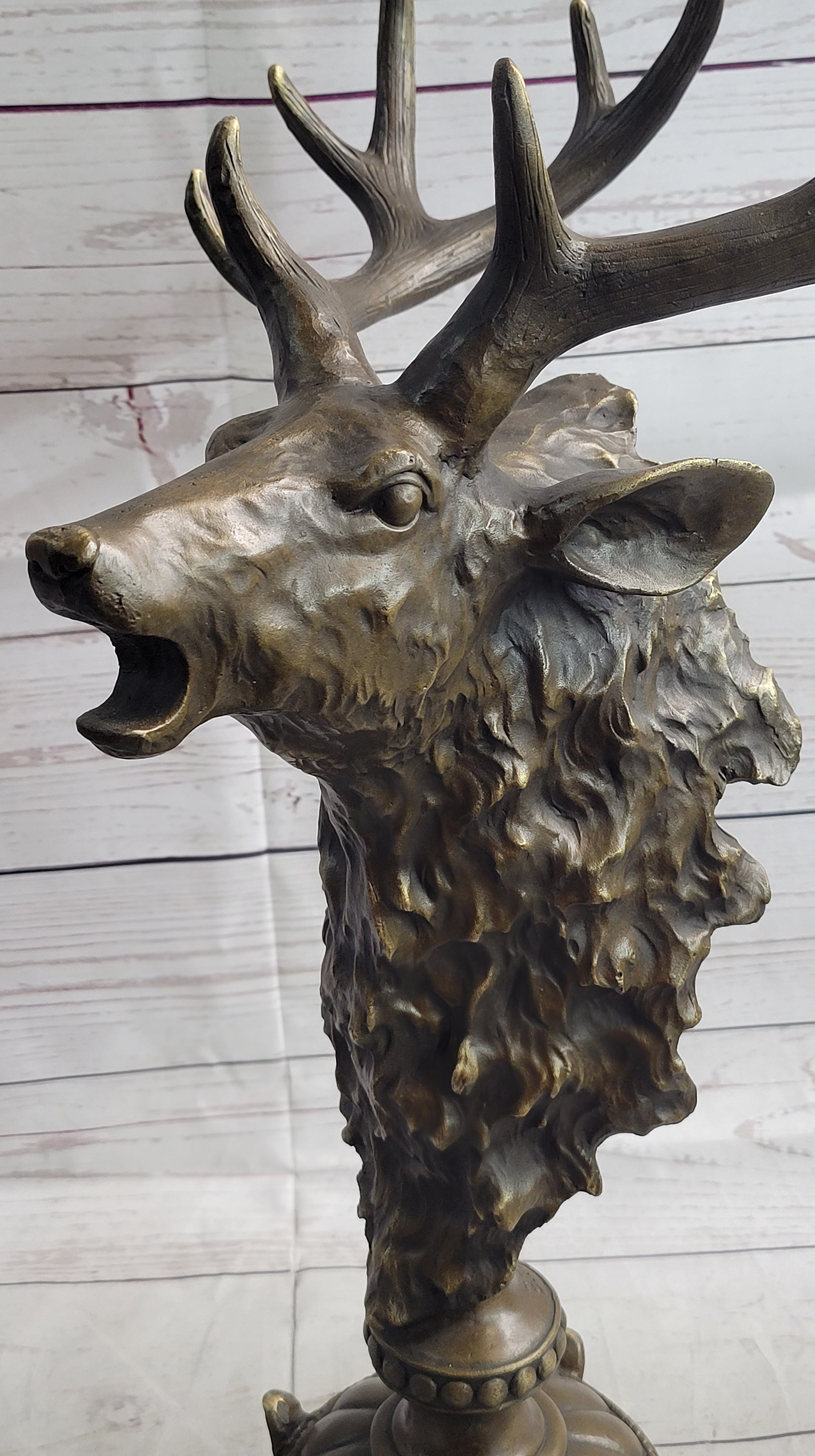 Elk Reindeer Caribou Stag Antlers Buck Bronze Bust Sculpture Statue Cabin Decor