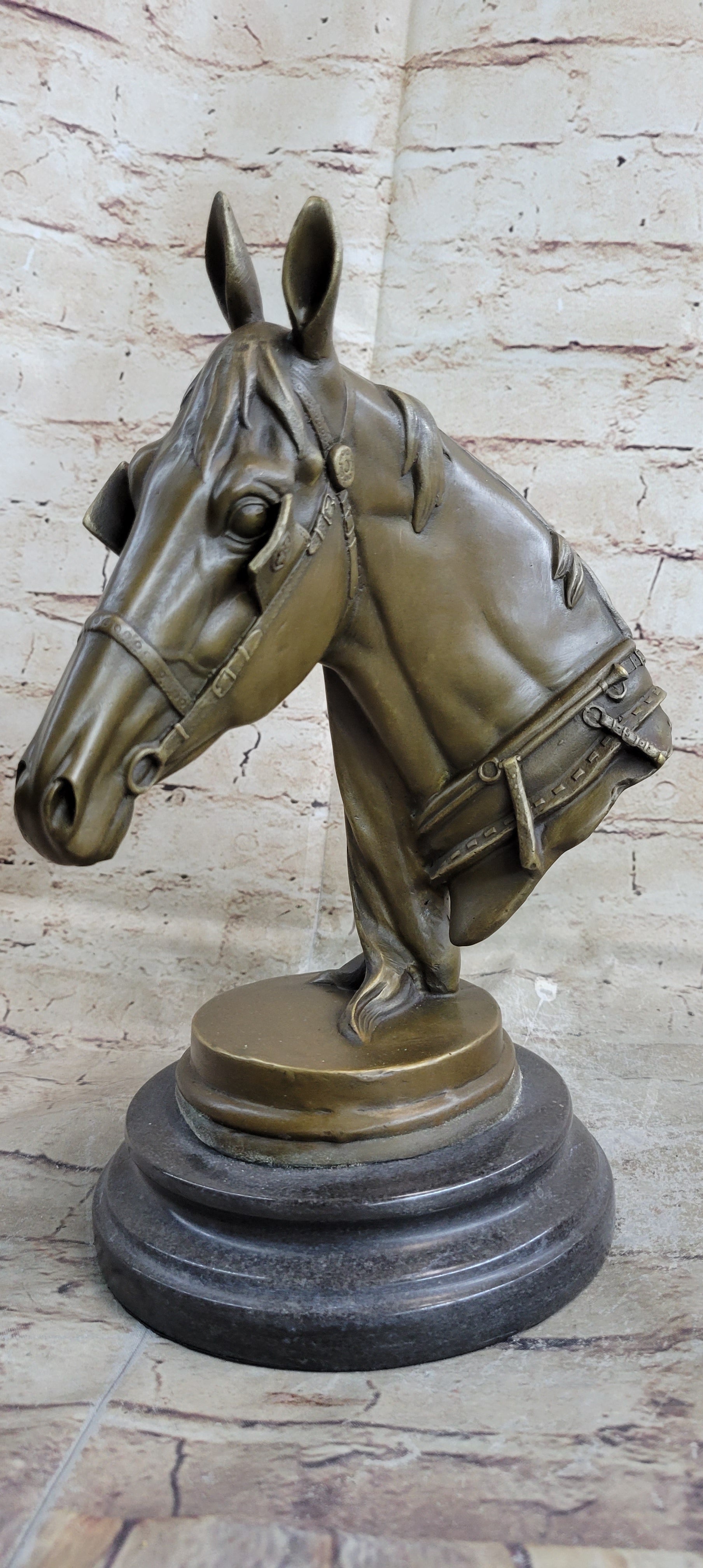 Hot Cast Bronze Horses Head Sculpture Marble Statue Figurine Barye Home Decor Art