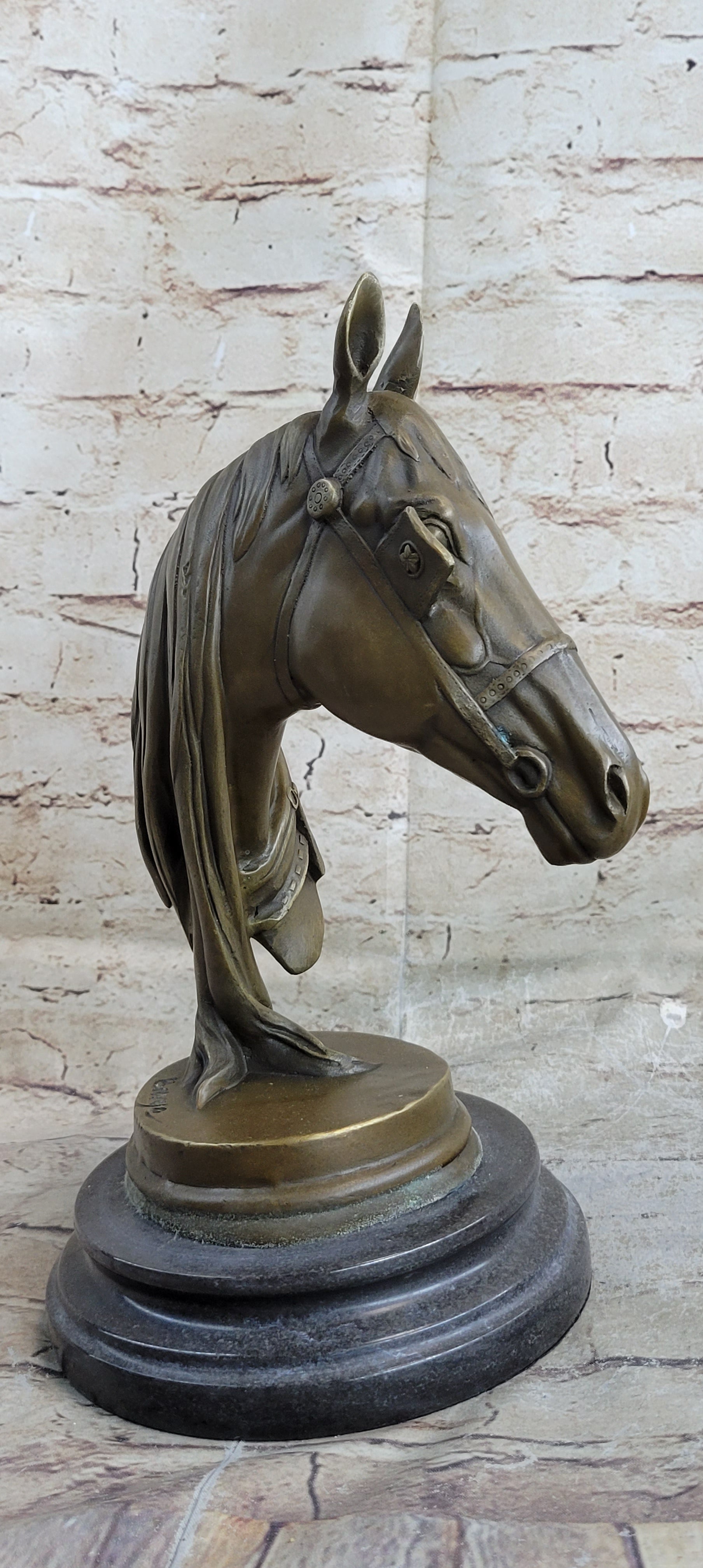 Hot Cast Bronze Horses Head Sculpture Marble Statue Figurine Barye Home Decor Art
