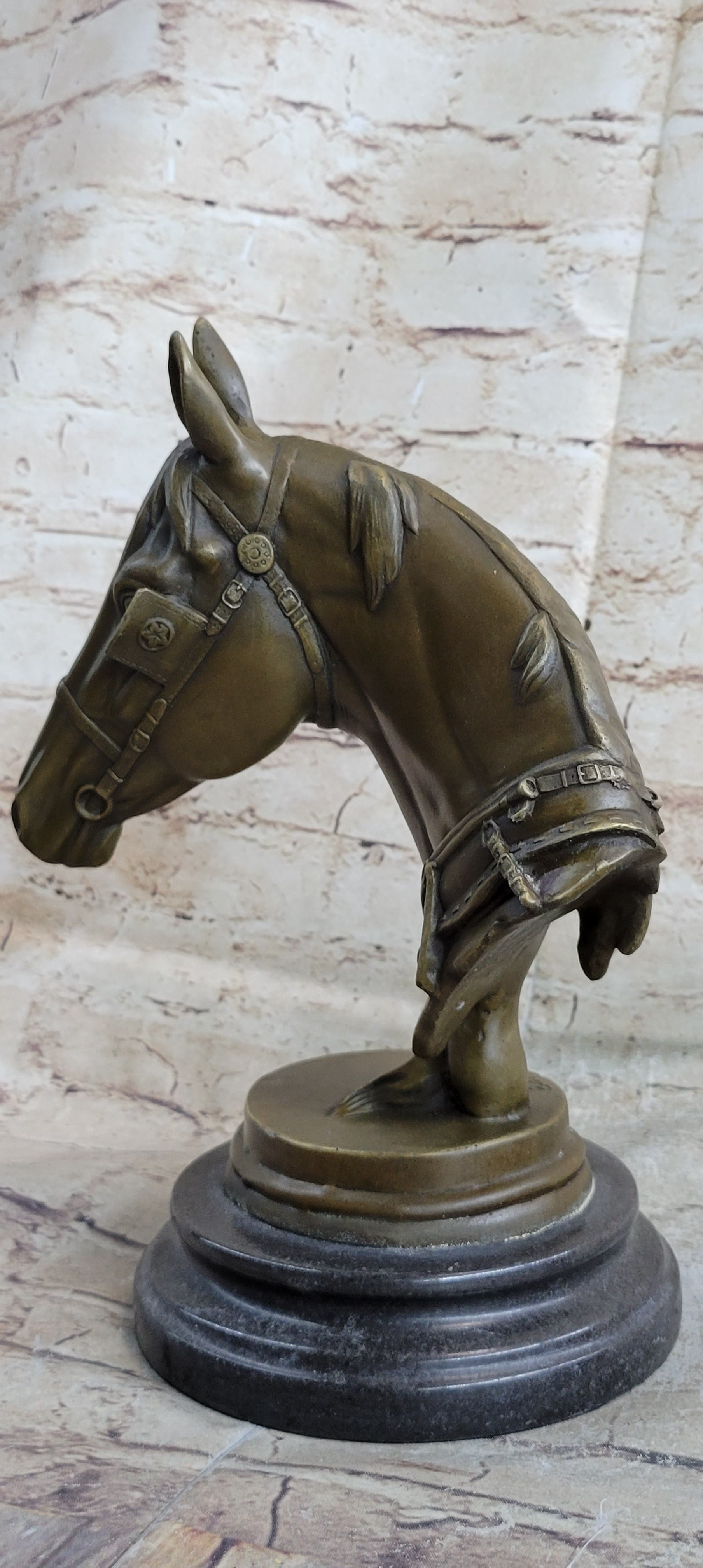 Hot Cast Bronze Horses Head Sculpture Marble Statue Figurine Barye Home Decor Art