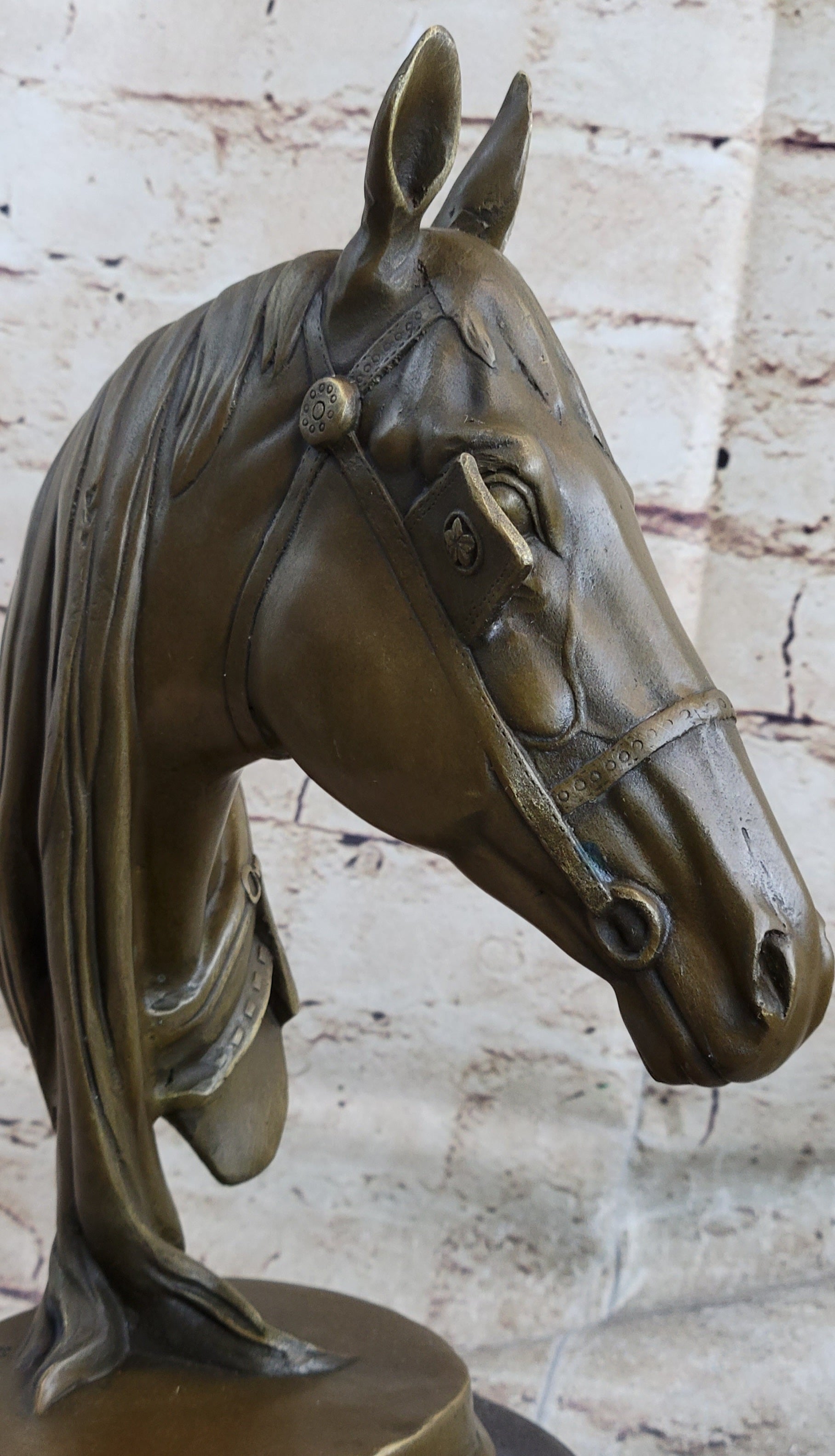 Hot Cast Bronze Horses Head Sculpture Marble Statue Figurine Barye Home Decor Art