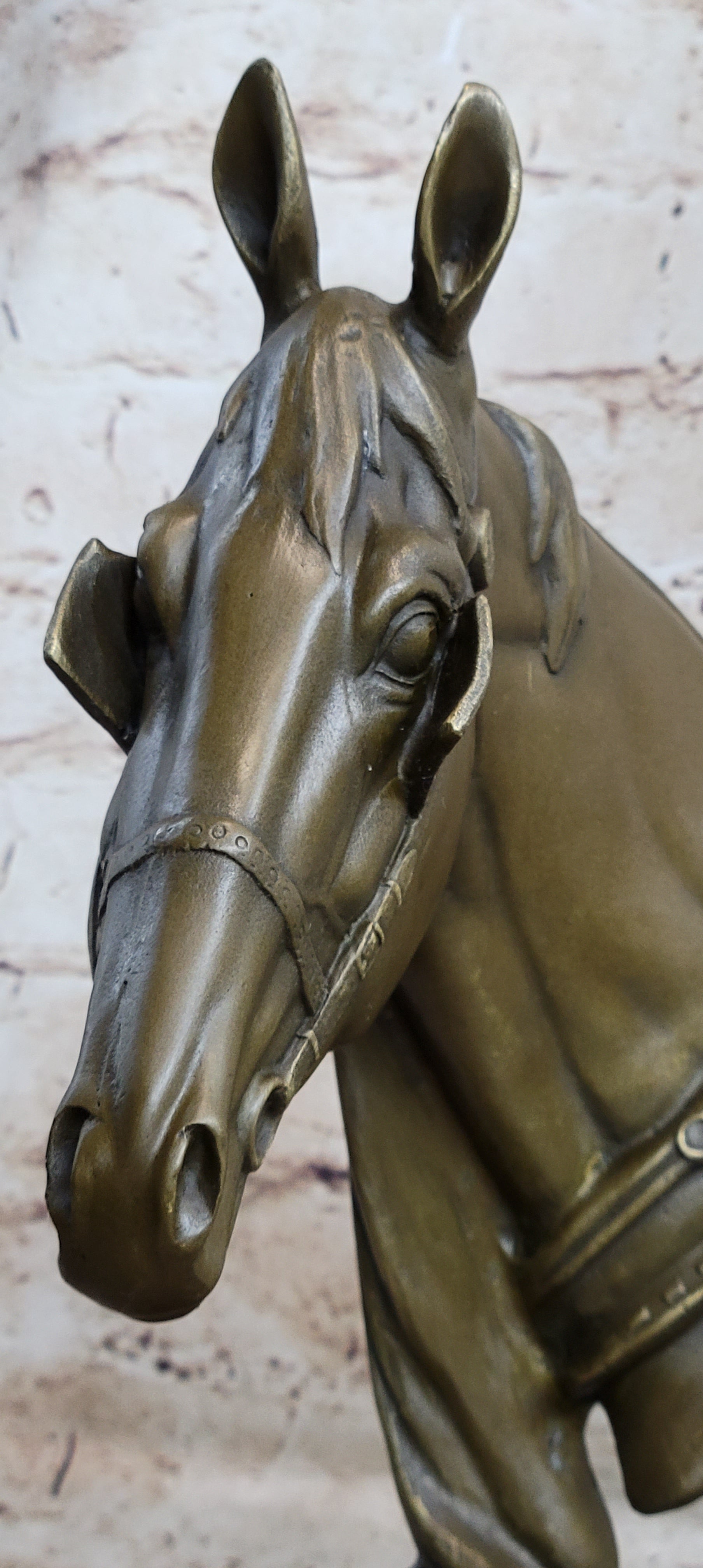Hot Cast Bronze Horses Head Sculpture Marble Statue Figurine Barye Home Decor Art