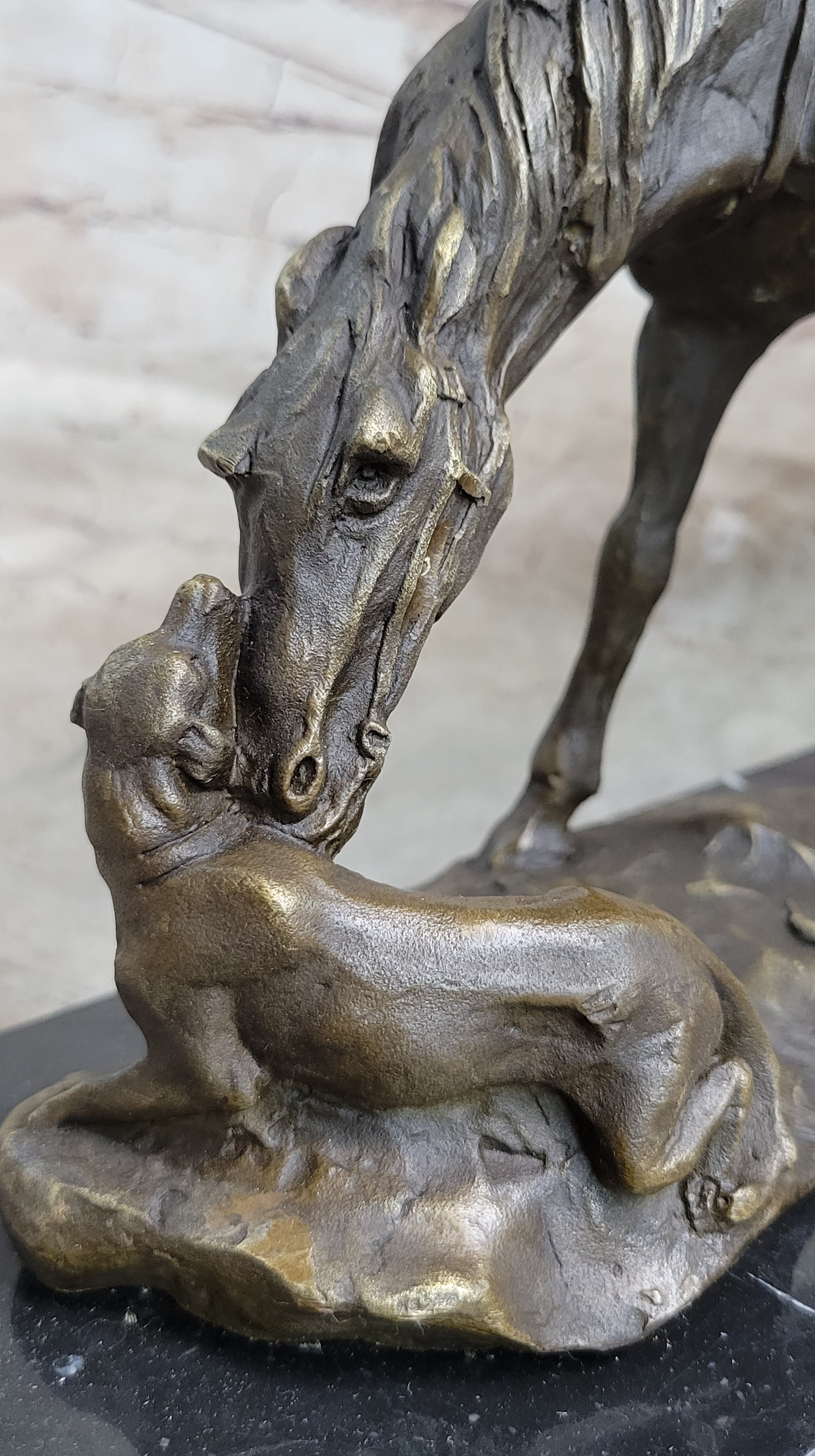 Friendship between Horse & Dog Bronze Statue Sculpture Equestrian Decor