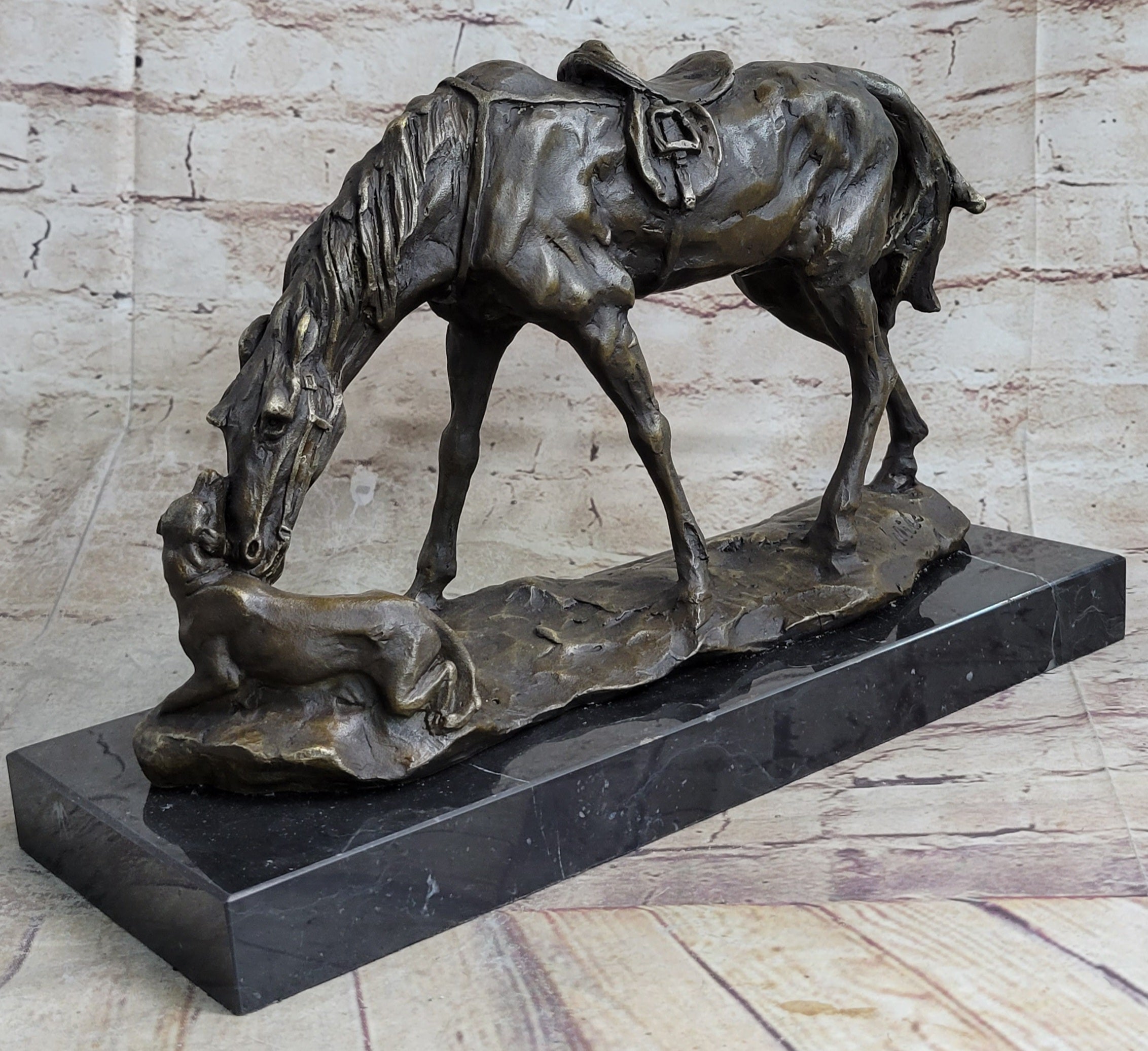 Friendship between Horse & Dog Bronze Statue Sculpture Equestrian Decor
