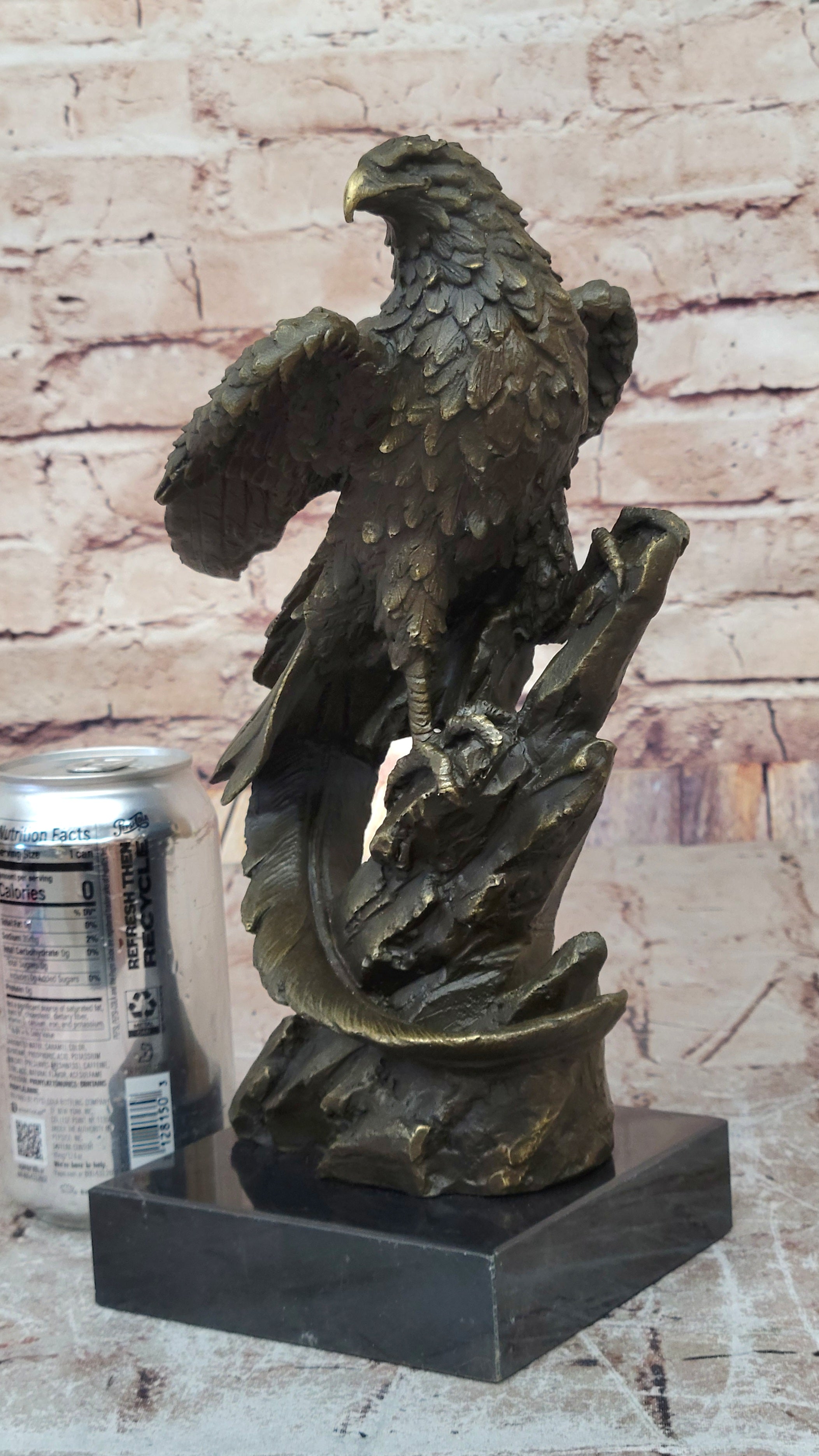 Regal Bronze Eagle Sculpture; Majestic Bird of Prey on Marble Base