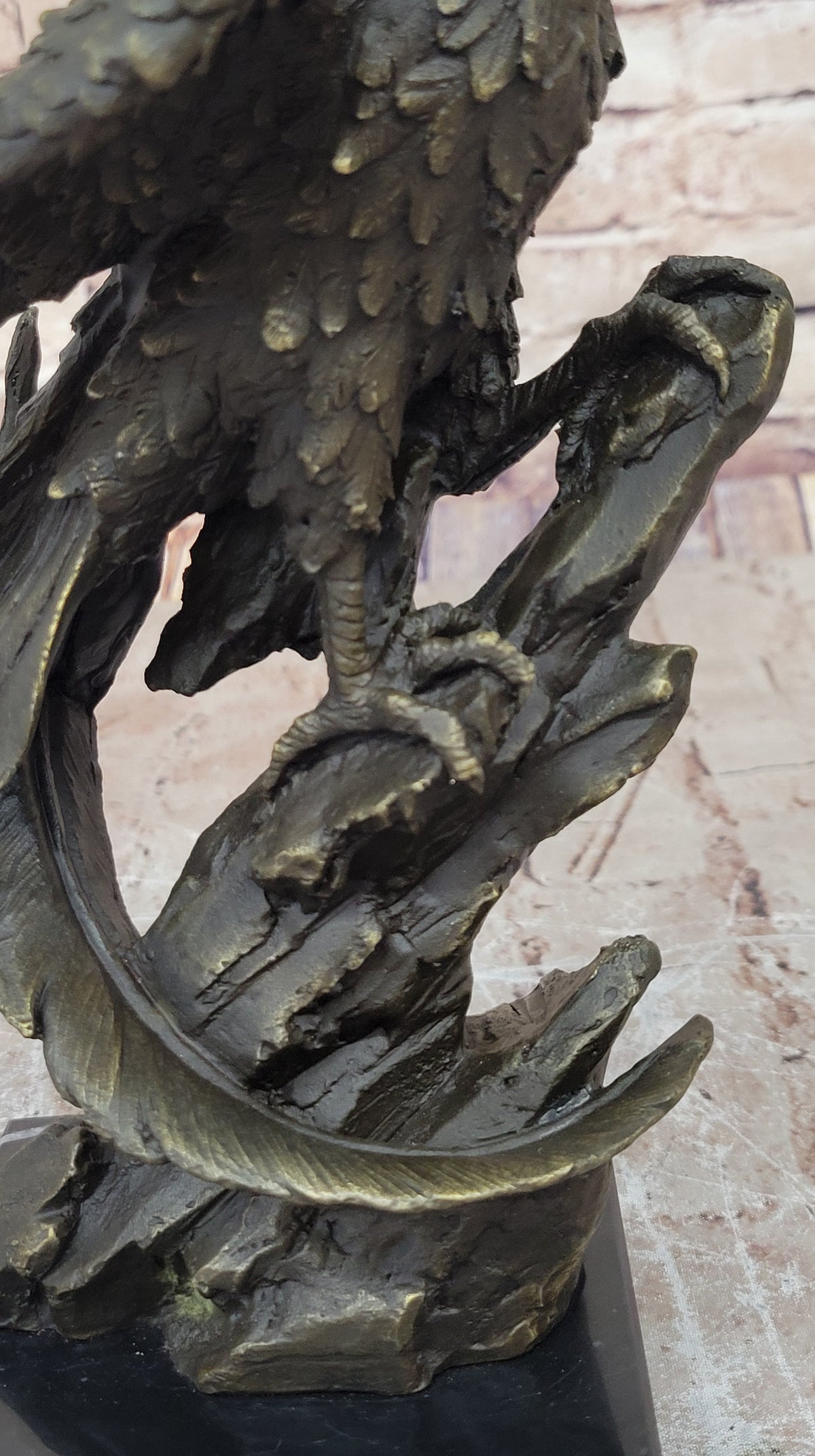 Regal Bronze Eagle Sculpture; Majestic Bird of Prey on Marble Base