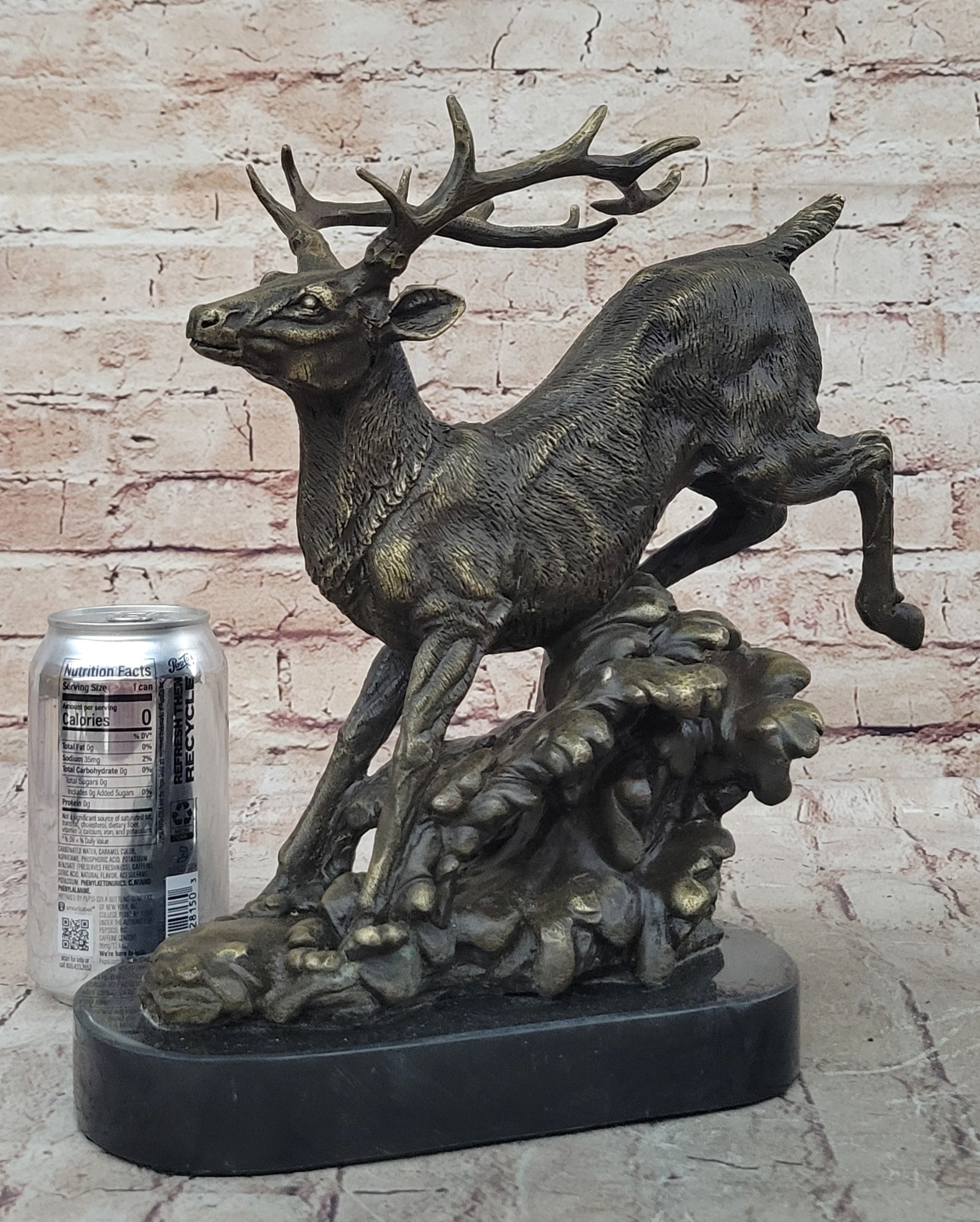 Running Deer Elk Buck Stag Caribou Reindeer Bronze Metal Sculpture Statue 11" x 10"
