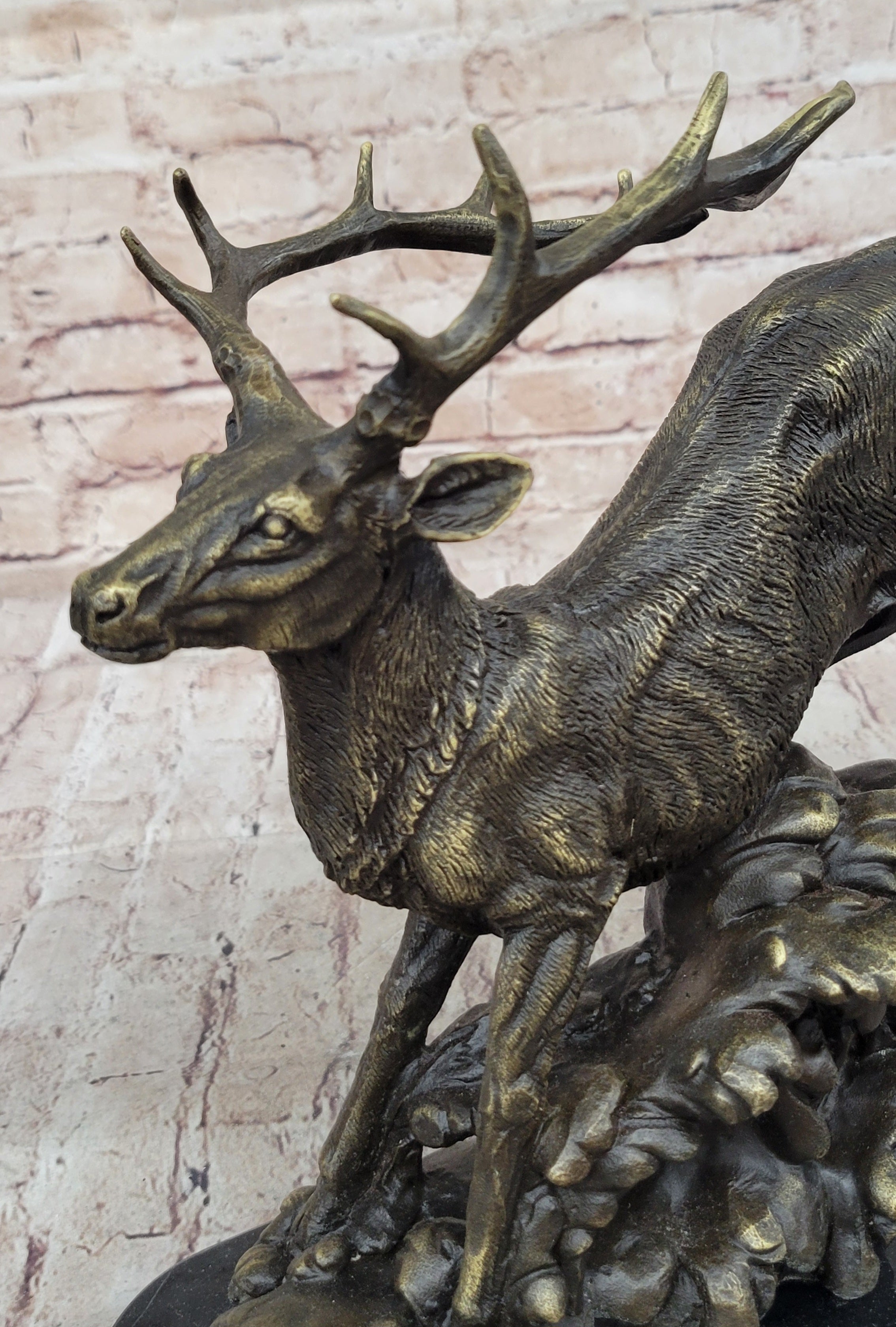 Running Deer Elk Buck Stag Caribou Reindeer Bronze Metal Sculpture Statue 11" x 10"