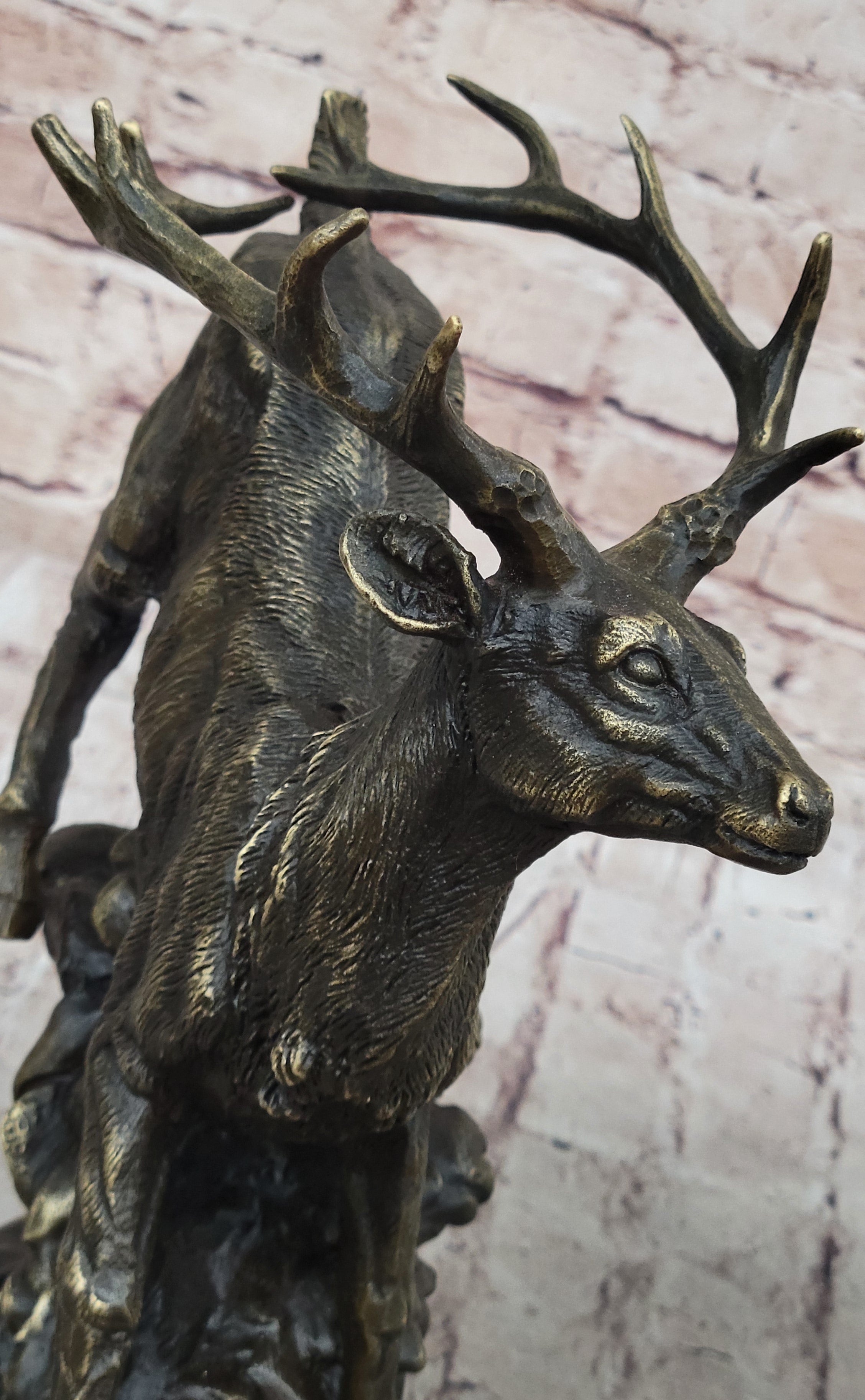 Running Deer Elk Buck Stag Caribou Reindeer Bronze Metal Sculpture Statue 11" x 10"