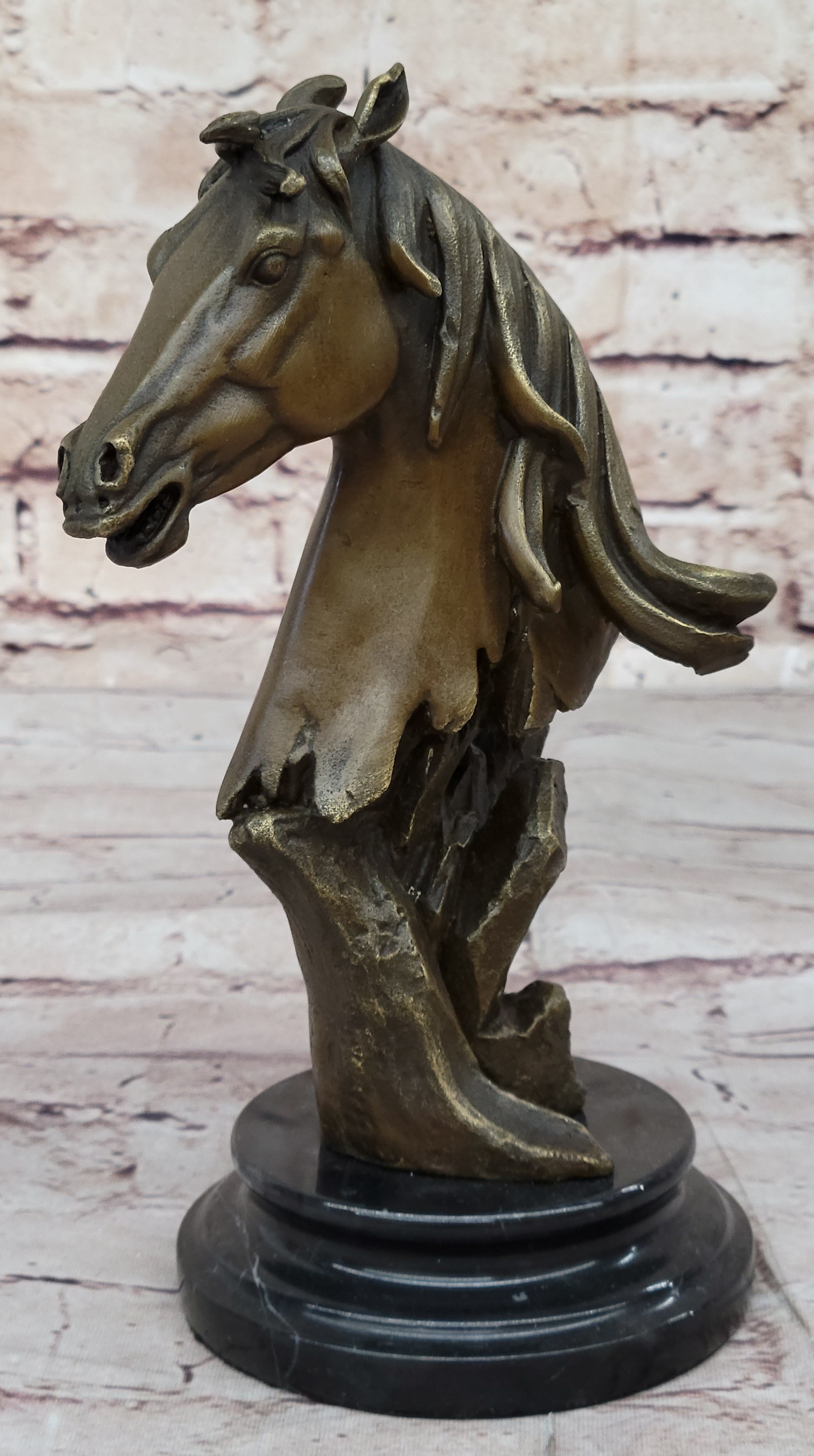 Abstract Modern Art Horse Head Bust Bronze Statue Sculpture Marble Base Figurine