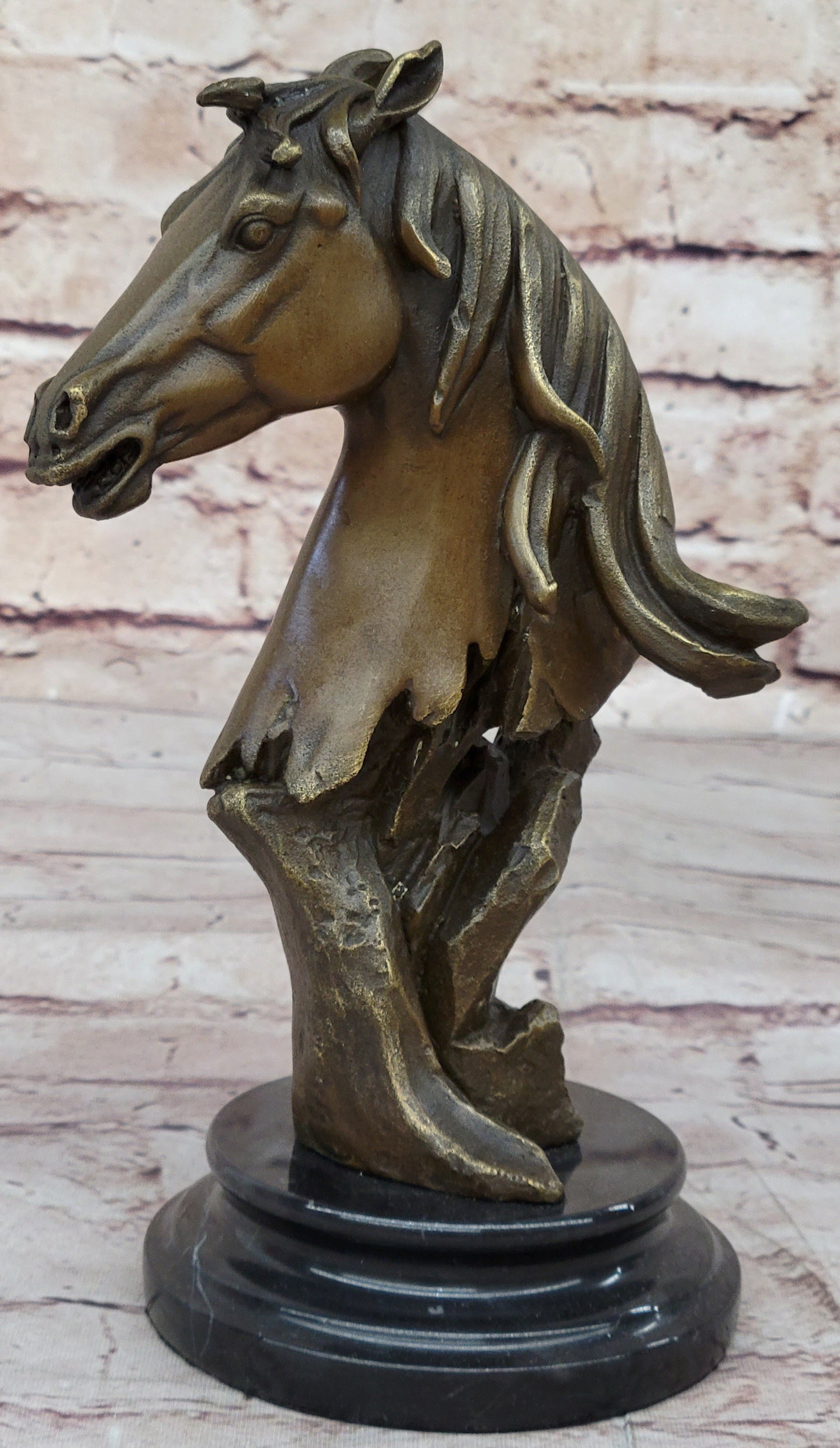 Abstract Modern Art Horse Head Bust Bronze Statue Sculpture Marble Base Figurine