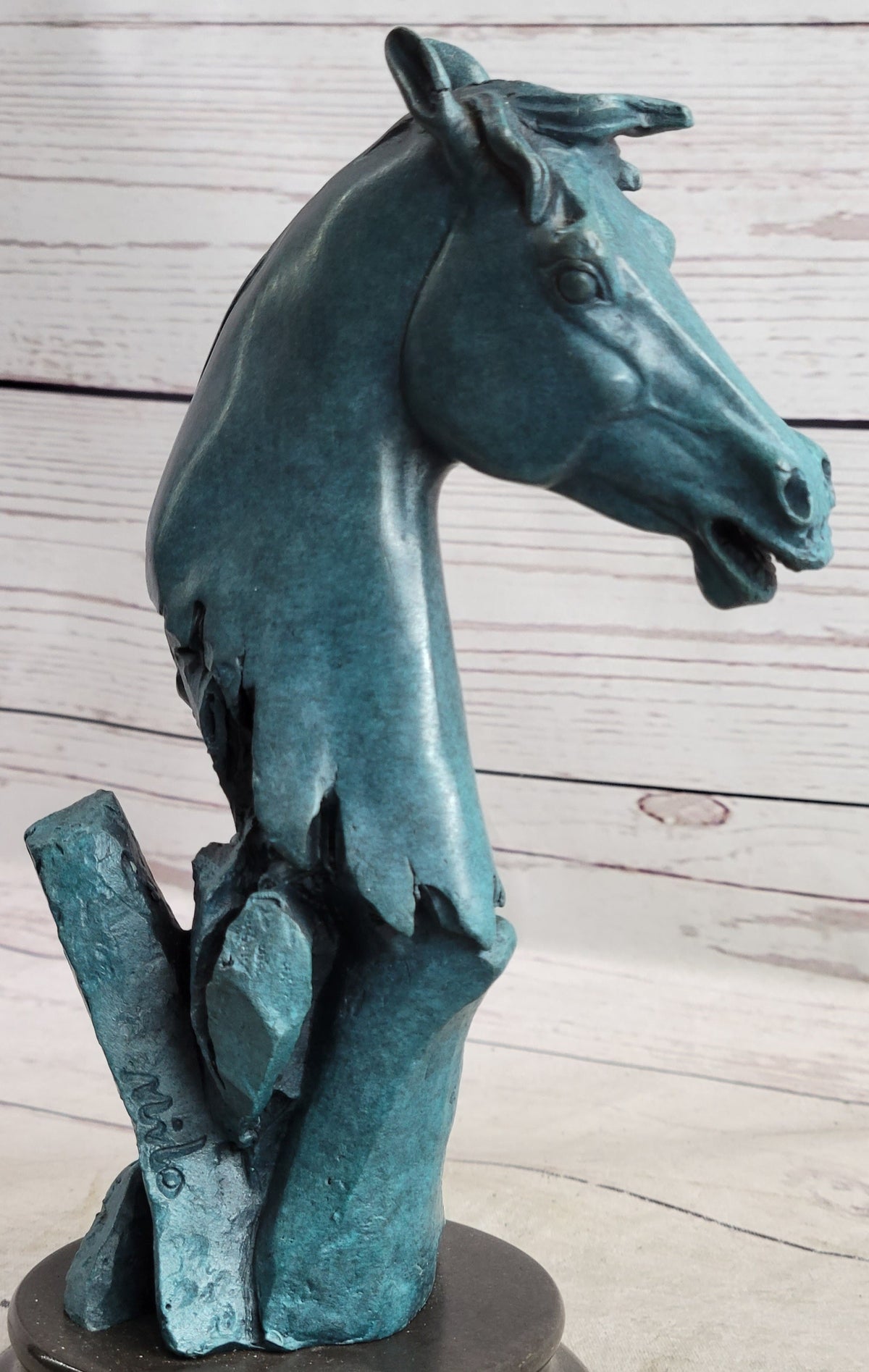 Abstract Horse Head Bust Bronze Sculpture Statue Blue Green Patina Original Art