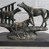 Horse Farm Horses Behind Stables Bronze Sculpture Statue Figure Equestrian Art Decor